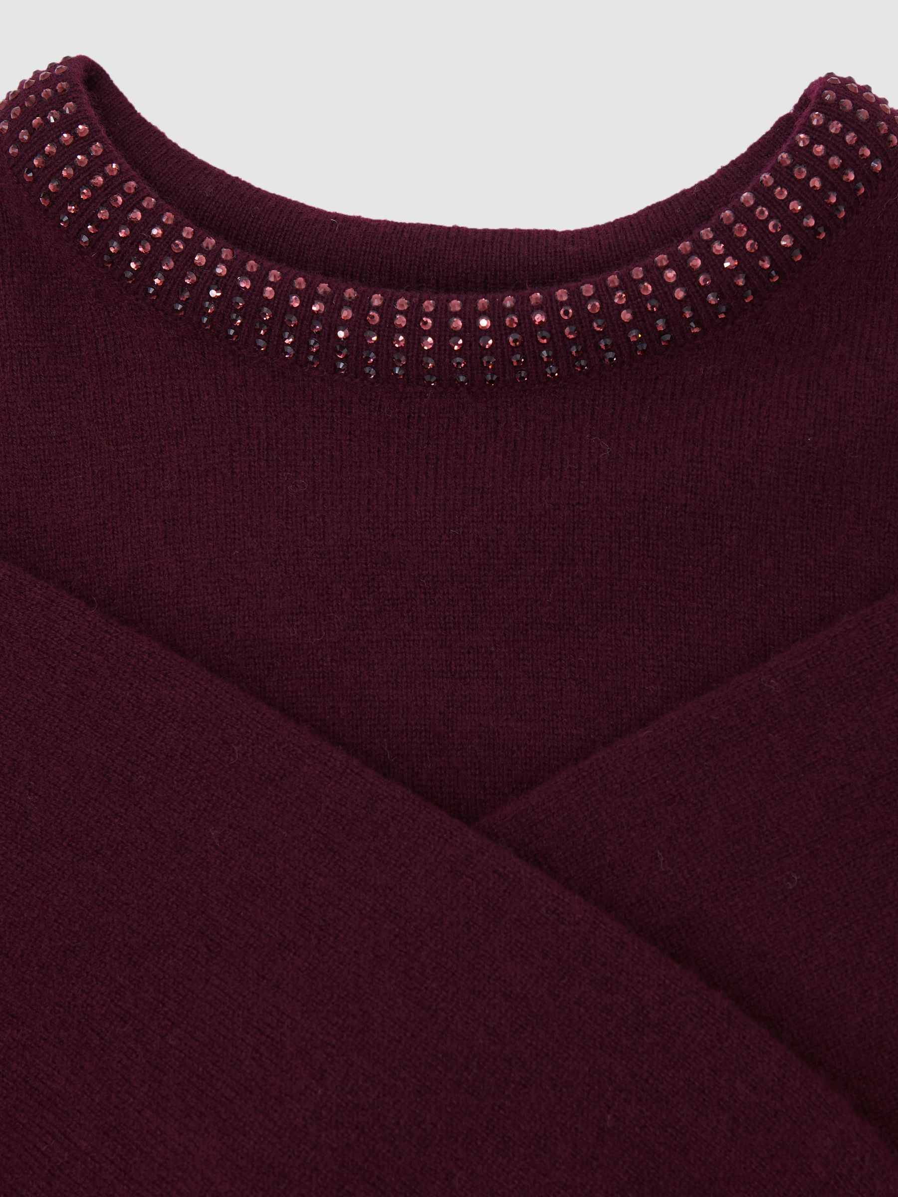 9-13 yrs Wool-Blend Crystal-Neckline Jumper With Cashmere in Berry