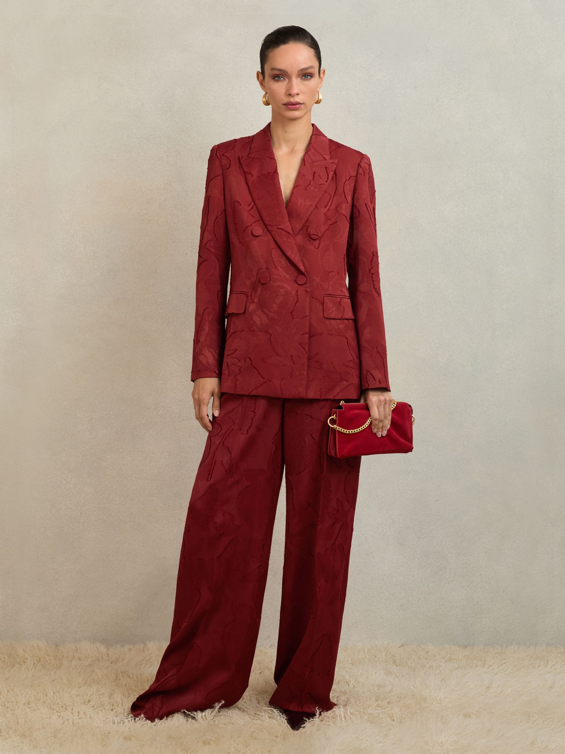 Atelier Jacquard Double-Breasted Blazer in Red