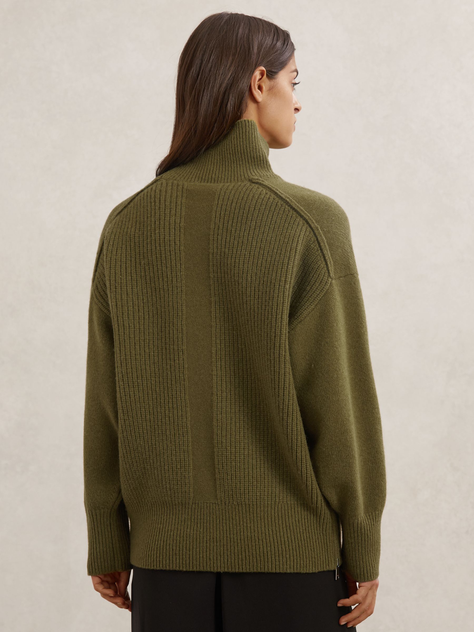 Wool Zip-Detail Funnel-Neck Jumper in Green