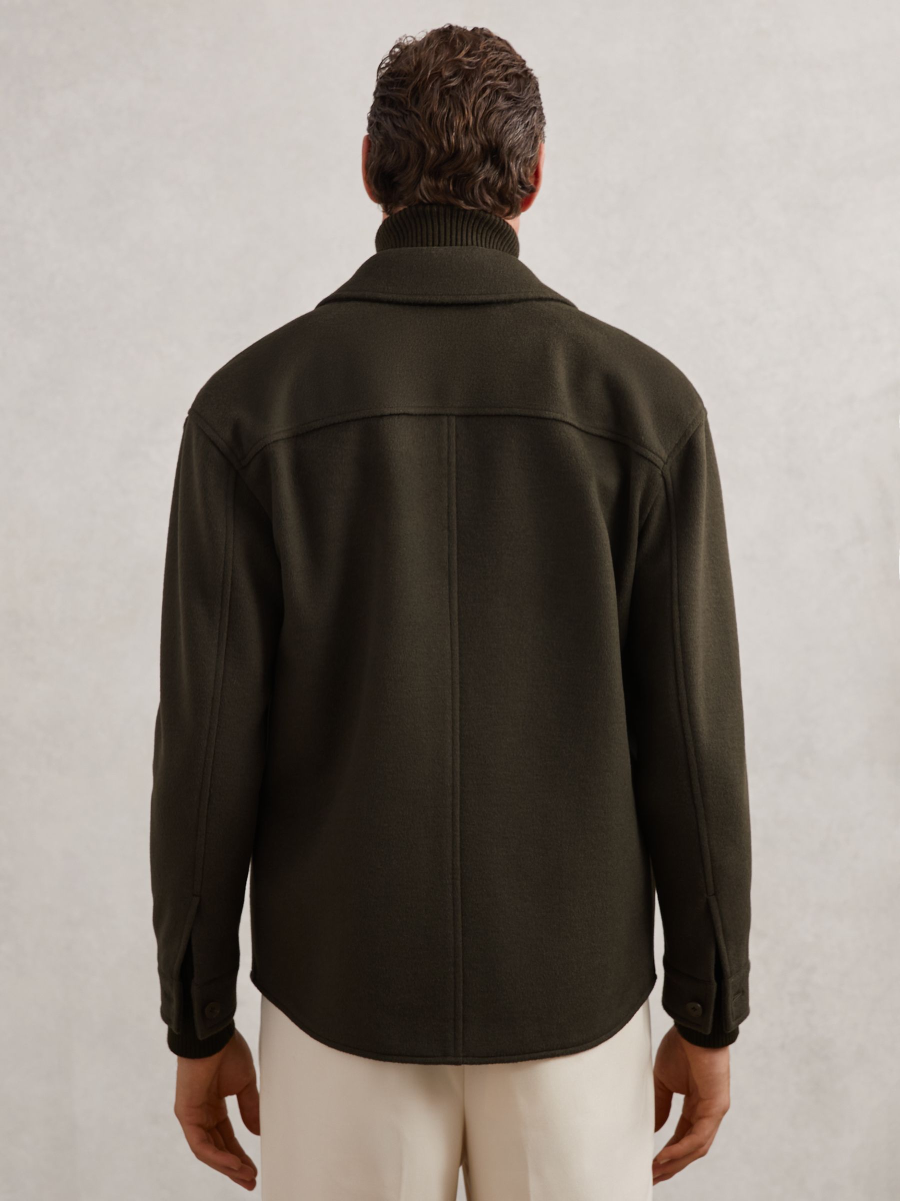 Wool-Blend Twin-Pocket Overshirt in Khaki Green