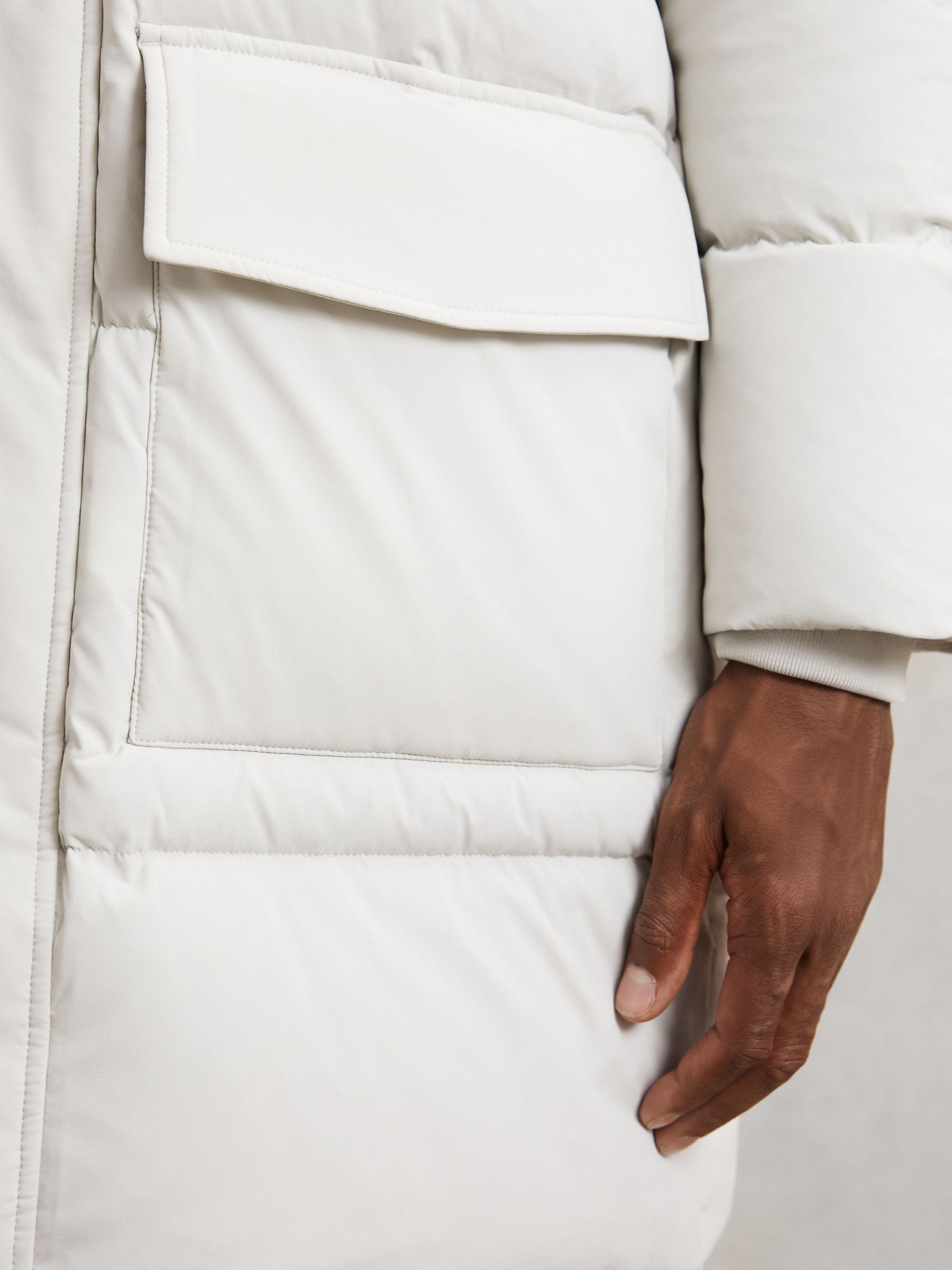 Longline Quilted Puffer Jacket in Light Stone