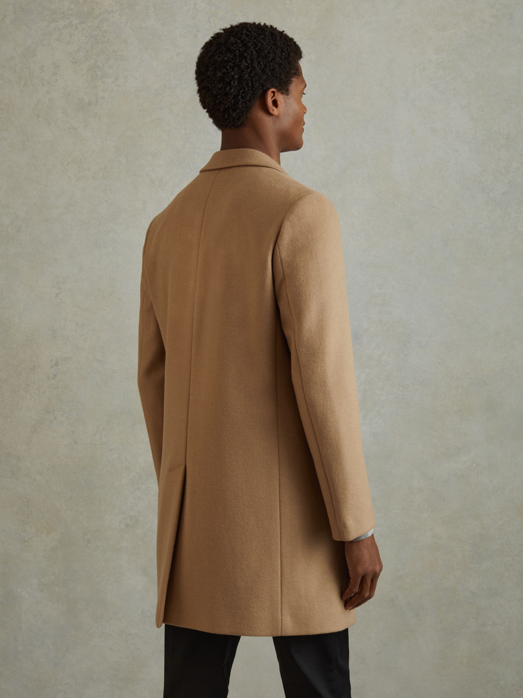 Wool Blend Single Breasted Epsom Overcoat in Camel