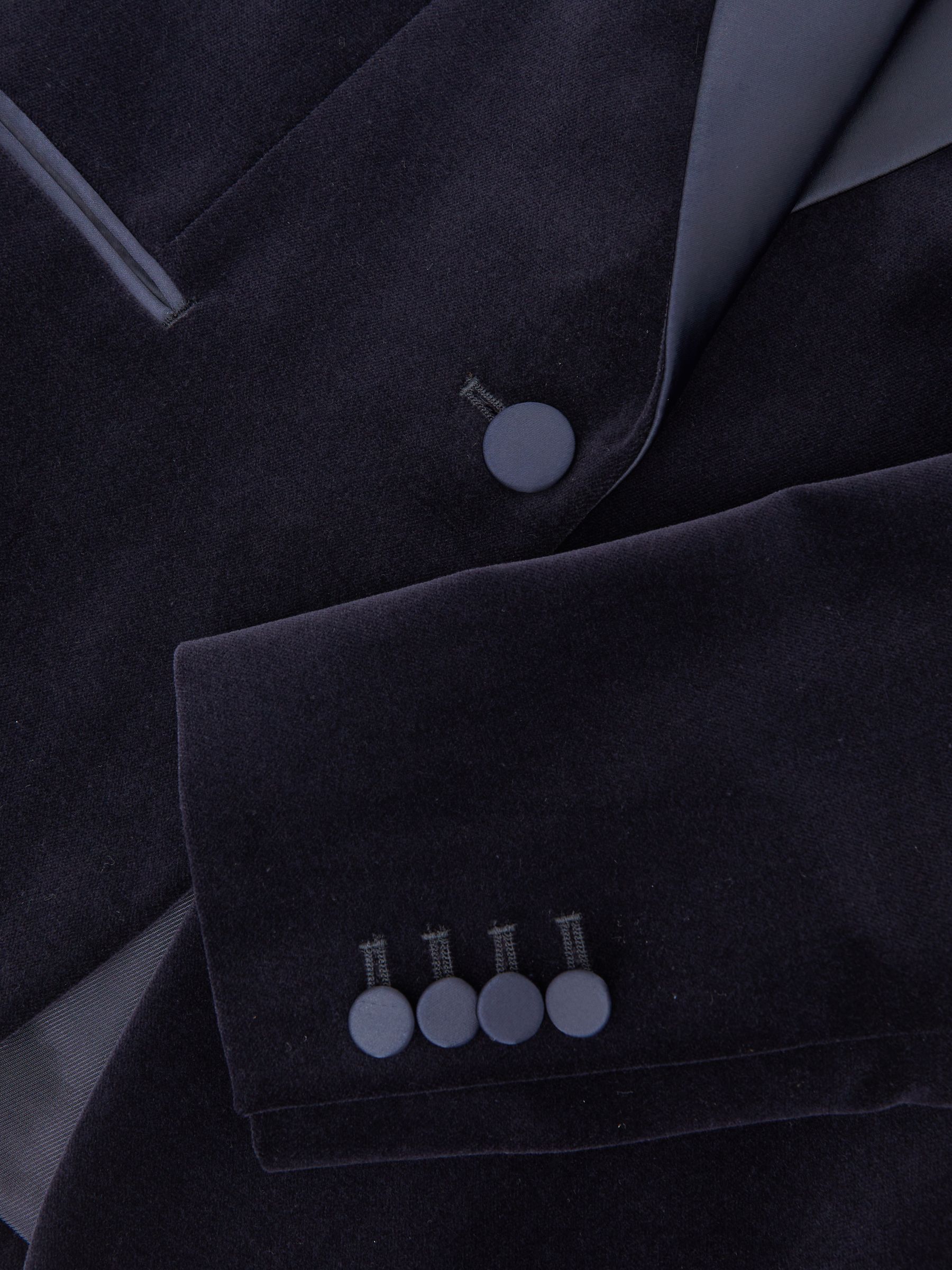 Velvet Single-Breasted Tuxedo Blazer in Navy