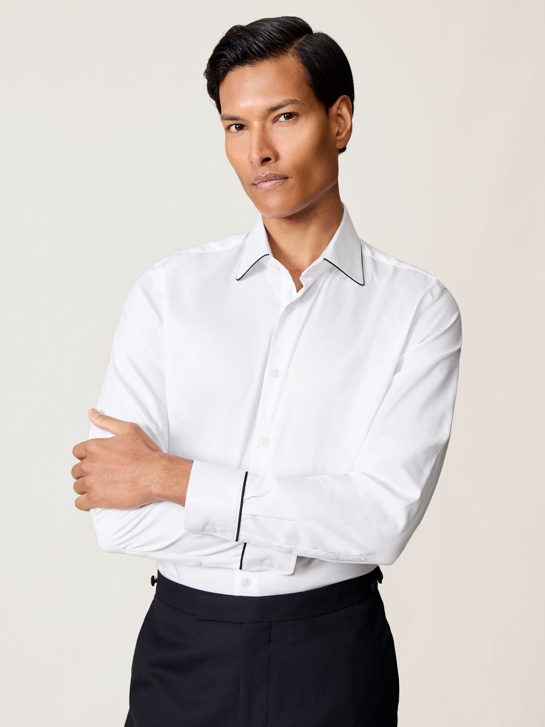 Twill Piped Long-Sleeve Shirt in White