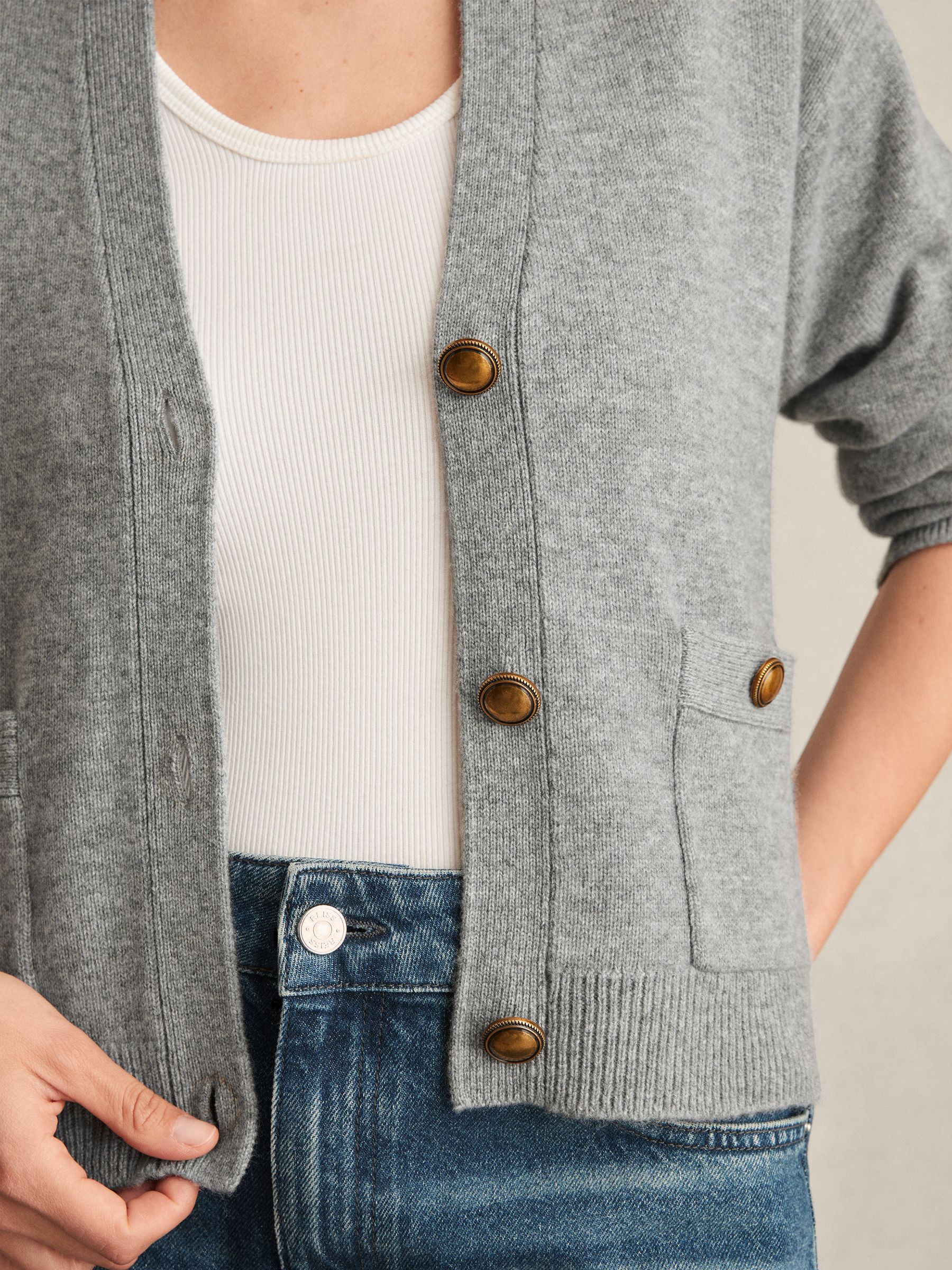 Wool-Cashmere Button Cardigan in Silver Grey