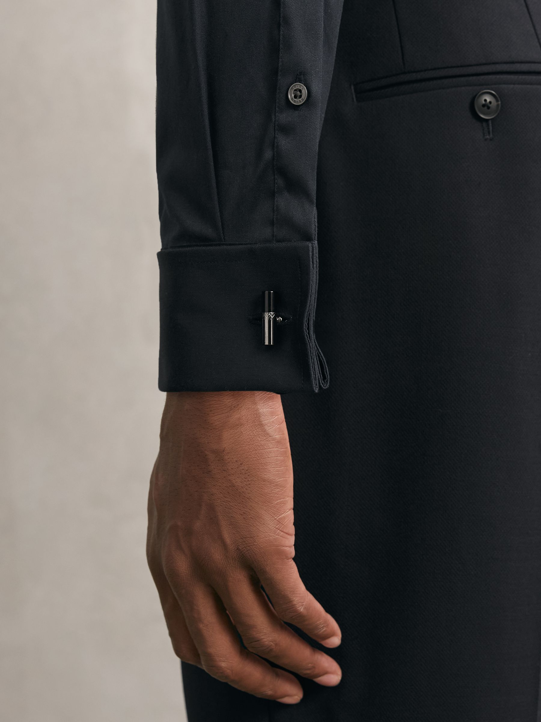 Regular Fit Stretch Double-Cuff Shirt Cotton-Blend in Navy