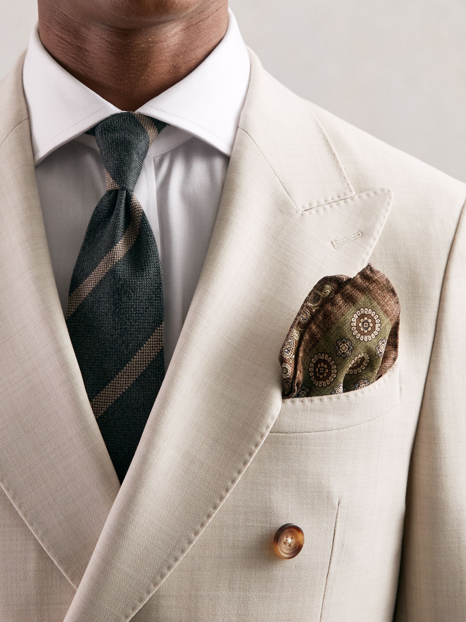 Silk Medallion Paisley Pocket Square in Sage