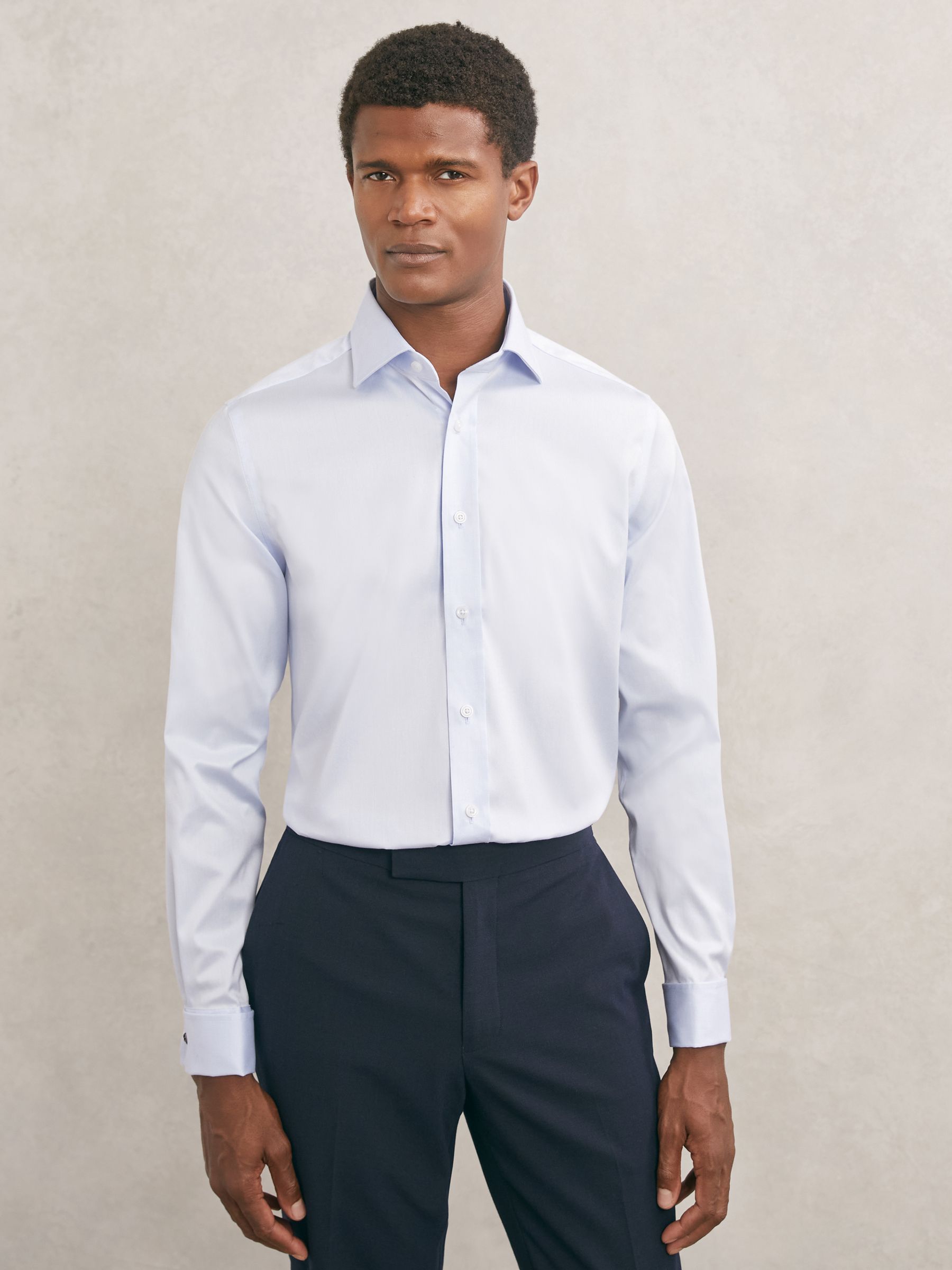 Regular Fit Stretch Double-Cuff Shirt Cotton-Blend in Soft Blue