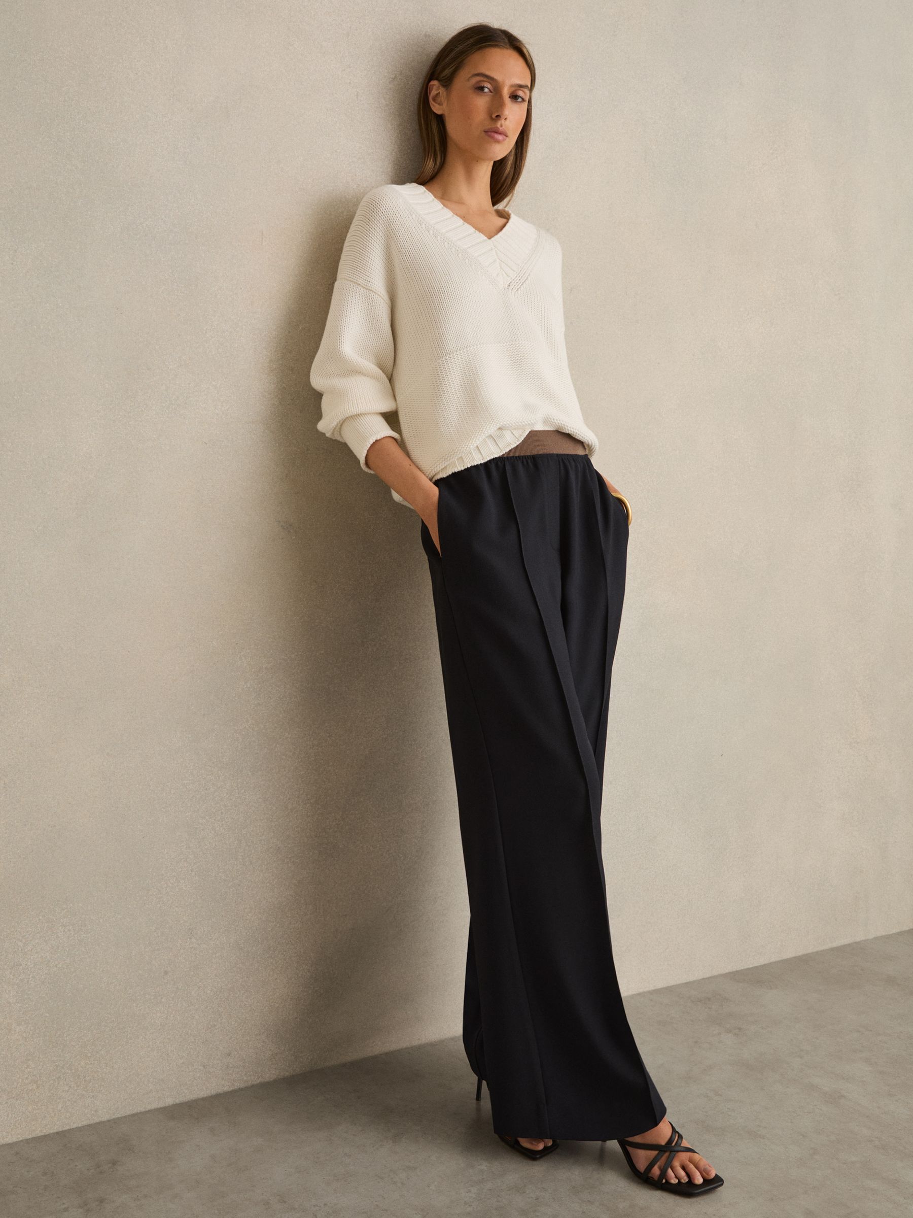Wide-Leg Elasticated-Waist Trousers in Neutral