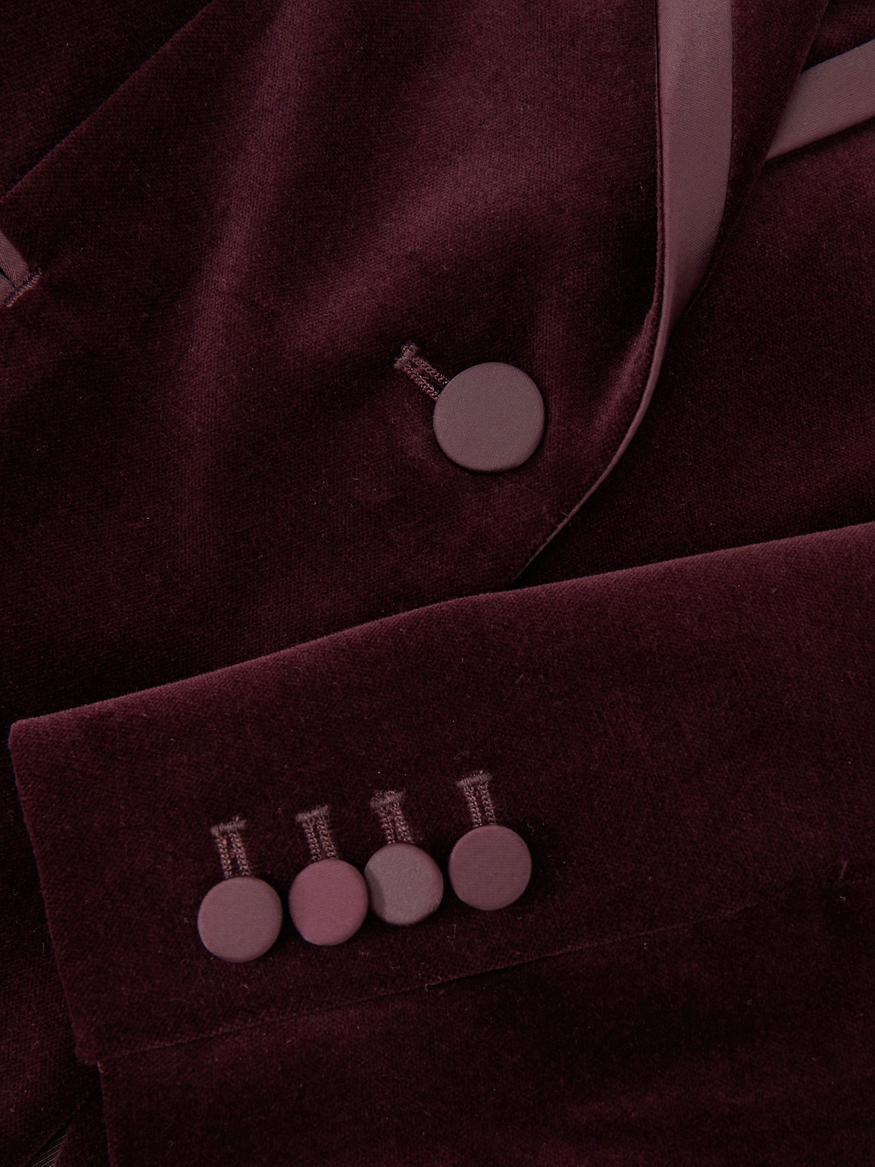 Petite Velvet Single-Breasted Suit Blazer in Burgundy