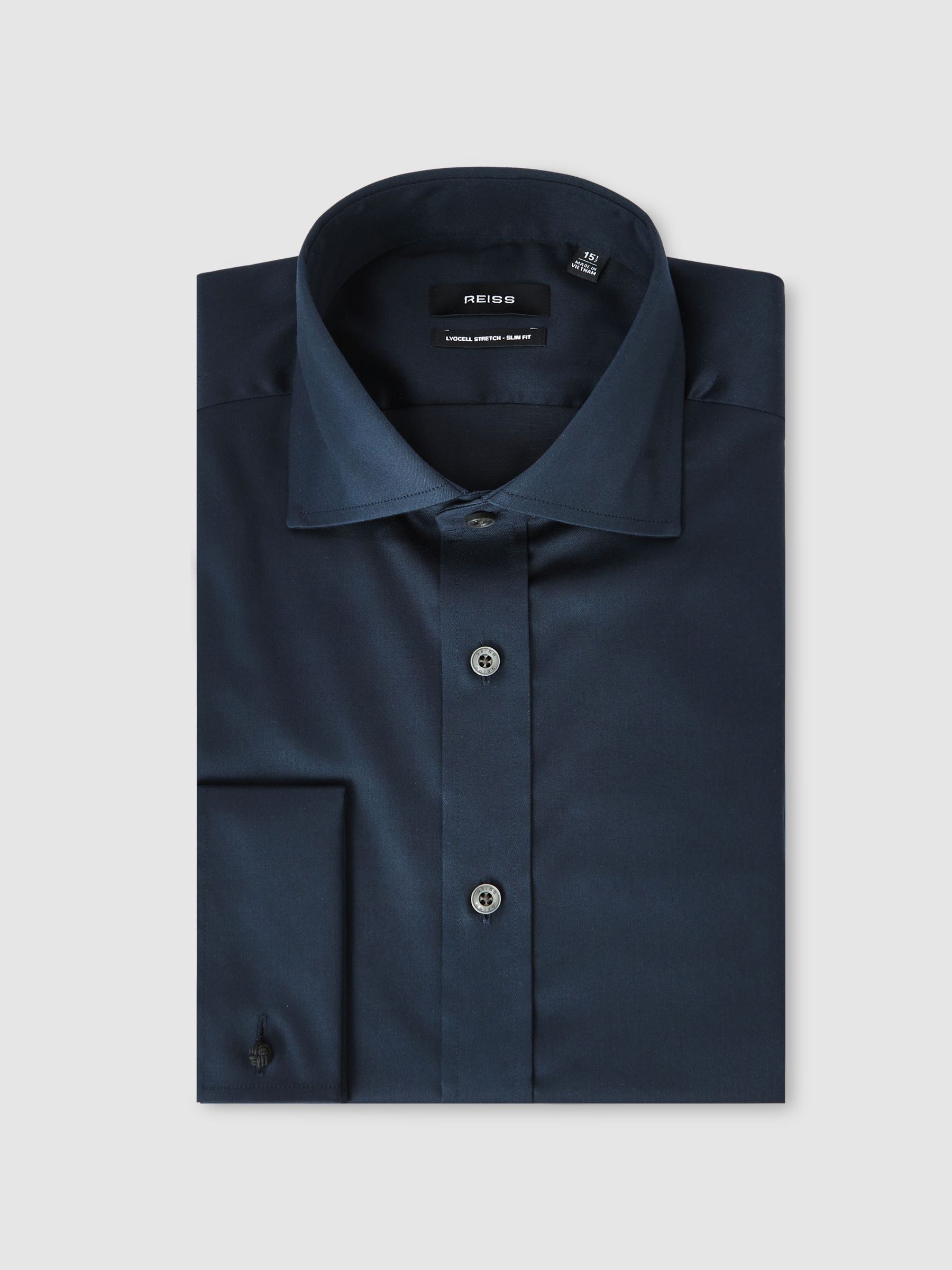 Slim Fit Stretch Double-Cuff Shirt Cotton-Blend in Navy
