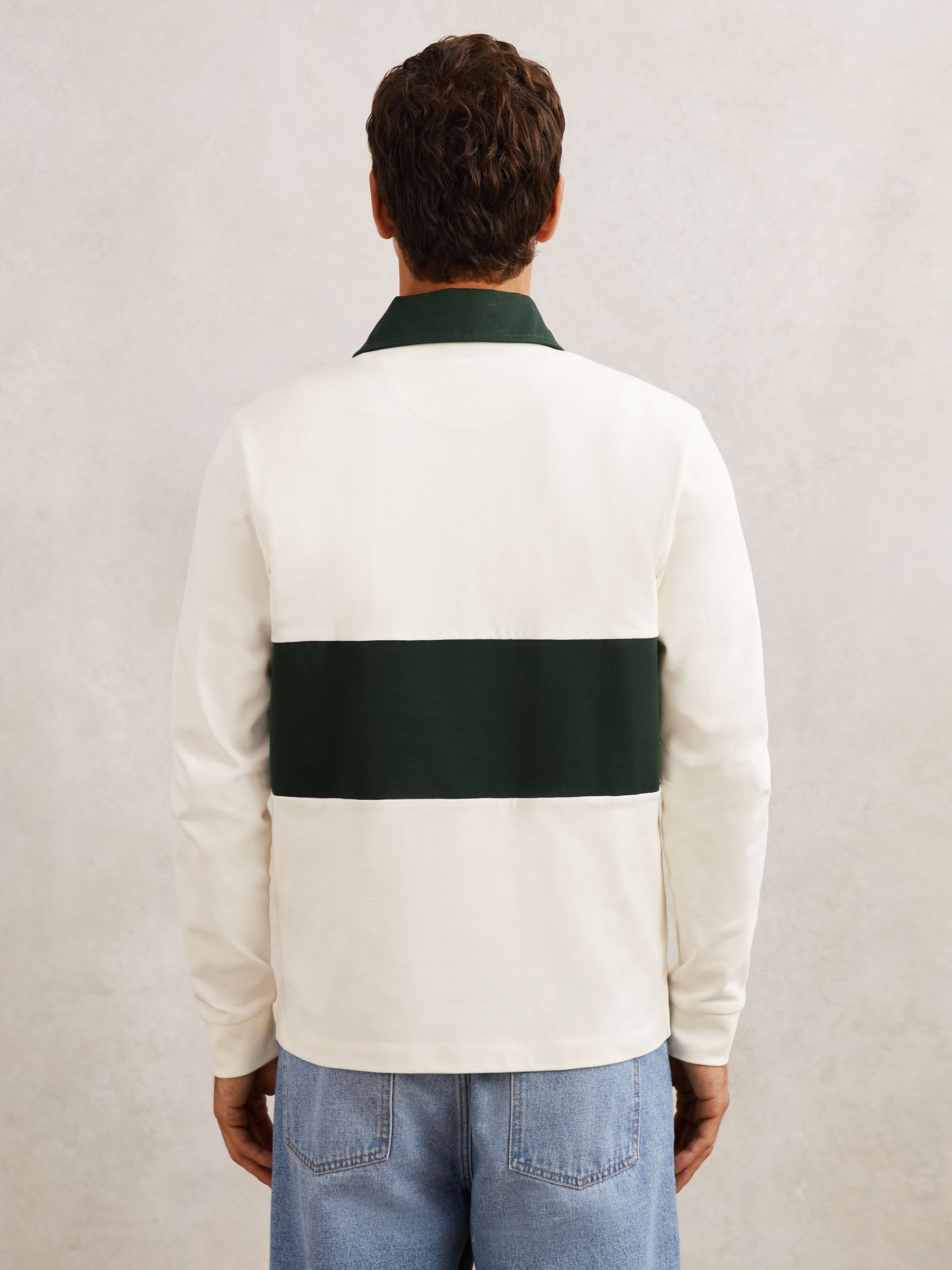 Cotton Colourblock Rugby Shirt in White/Green