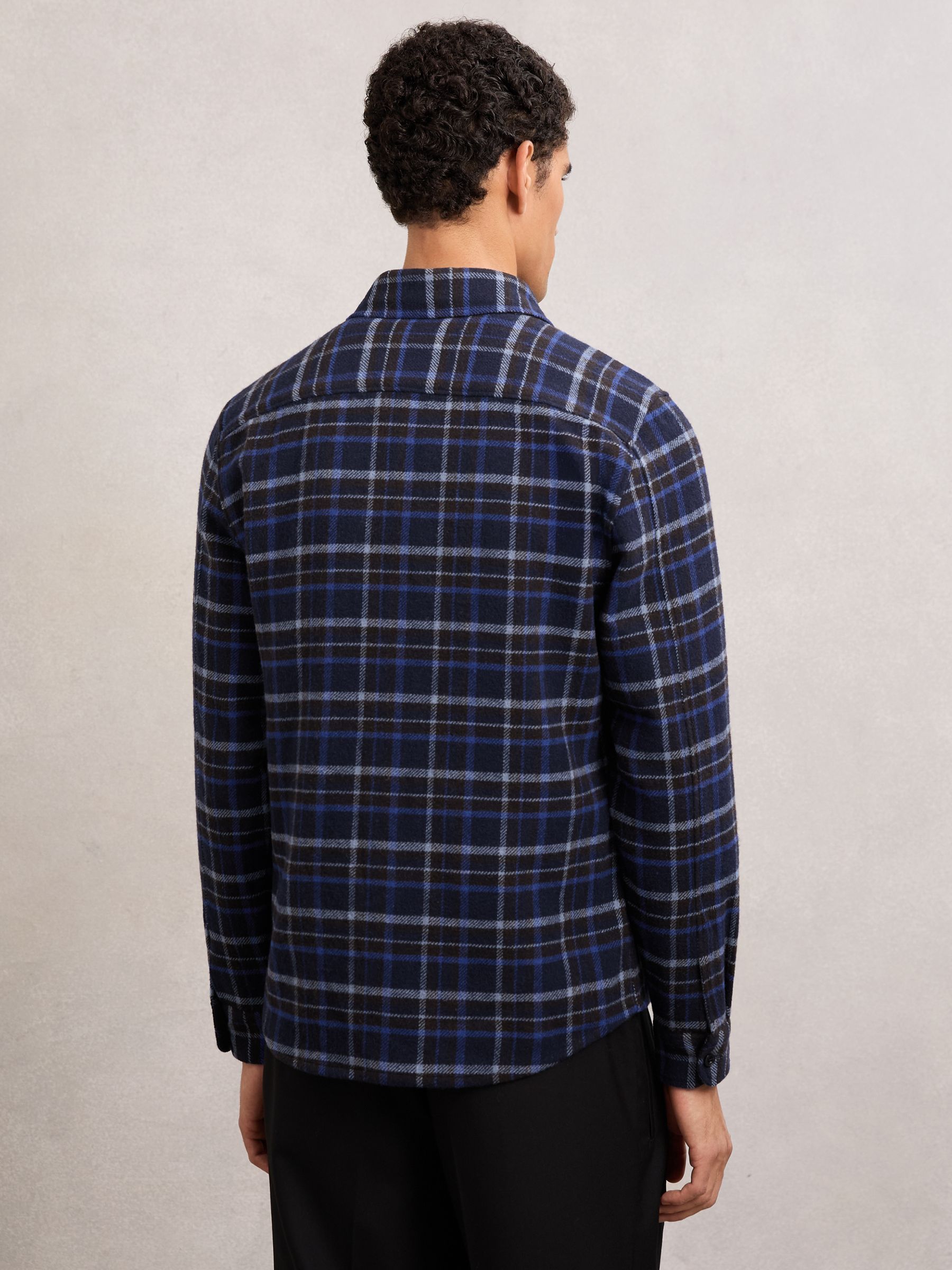 Check Button-Through Overshirt with Wool in Navy