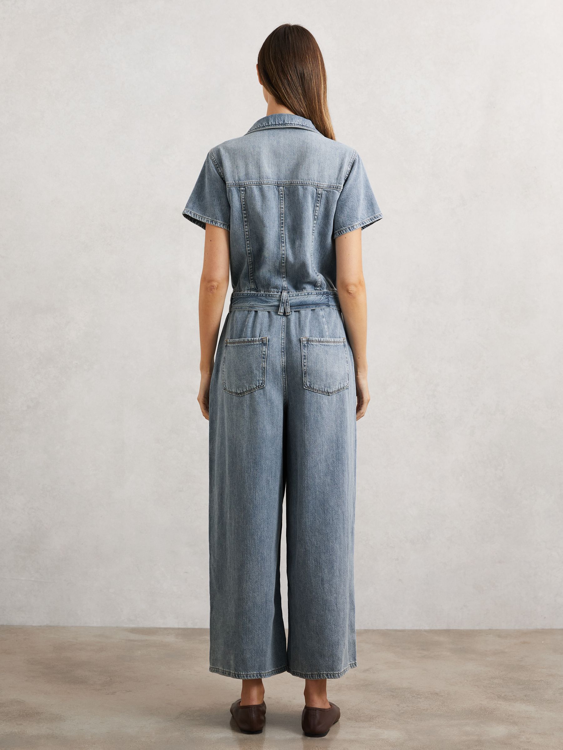 Good American Denim Wide-Leg Jumpsuit with Linen in Indigo Blue