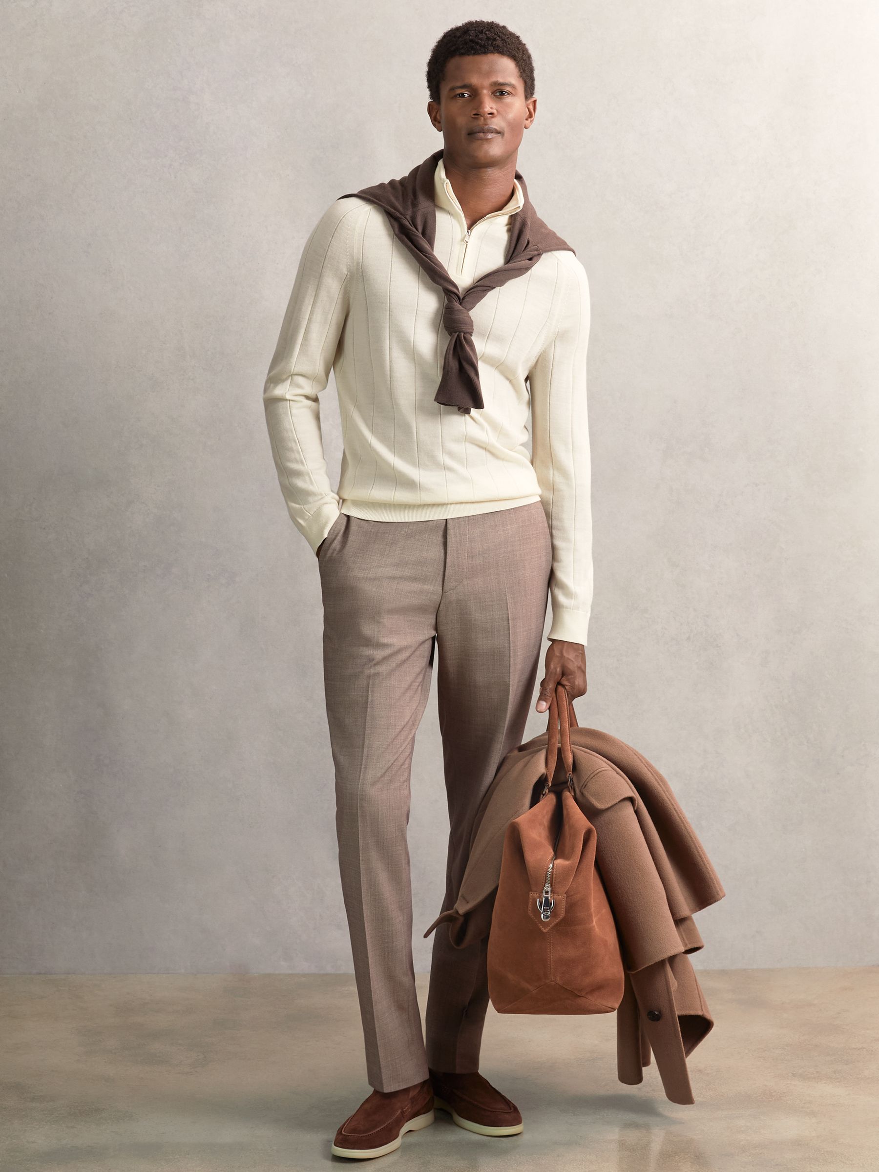 Merino Wool Wide-Rib Half-Zip Jumper in Bianco