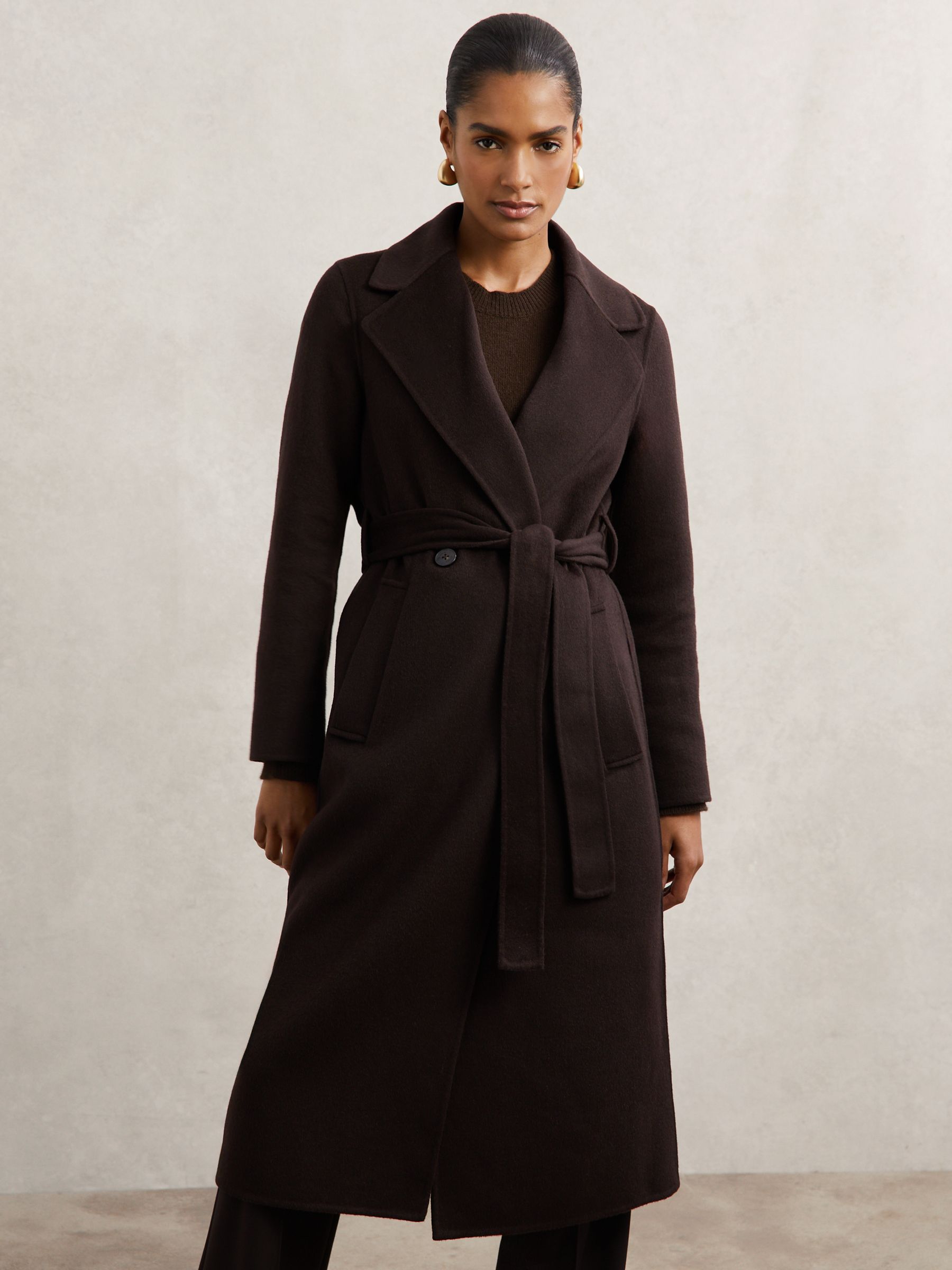 Petite Faux-Fur Collar Blindseam Coat Wool-Blend in Chocolate Brown