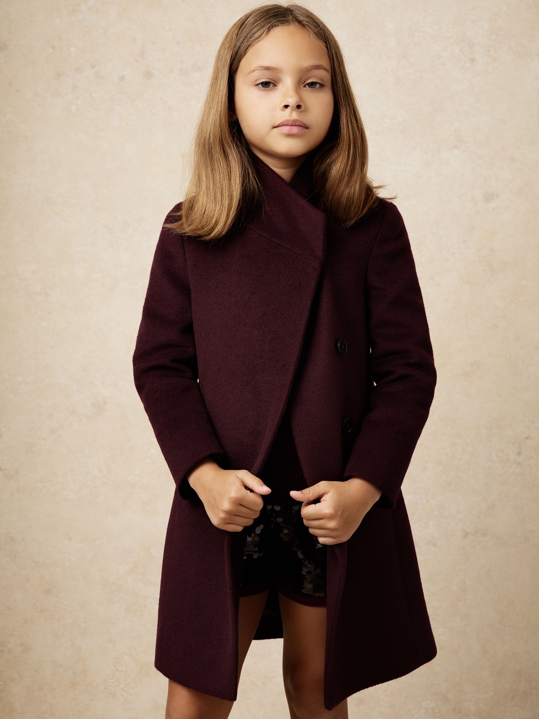 3-9 yrs Wool-Blend Funnel-Neck Coat in Burgundy