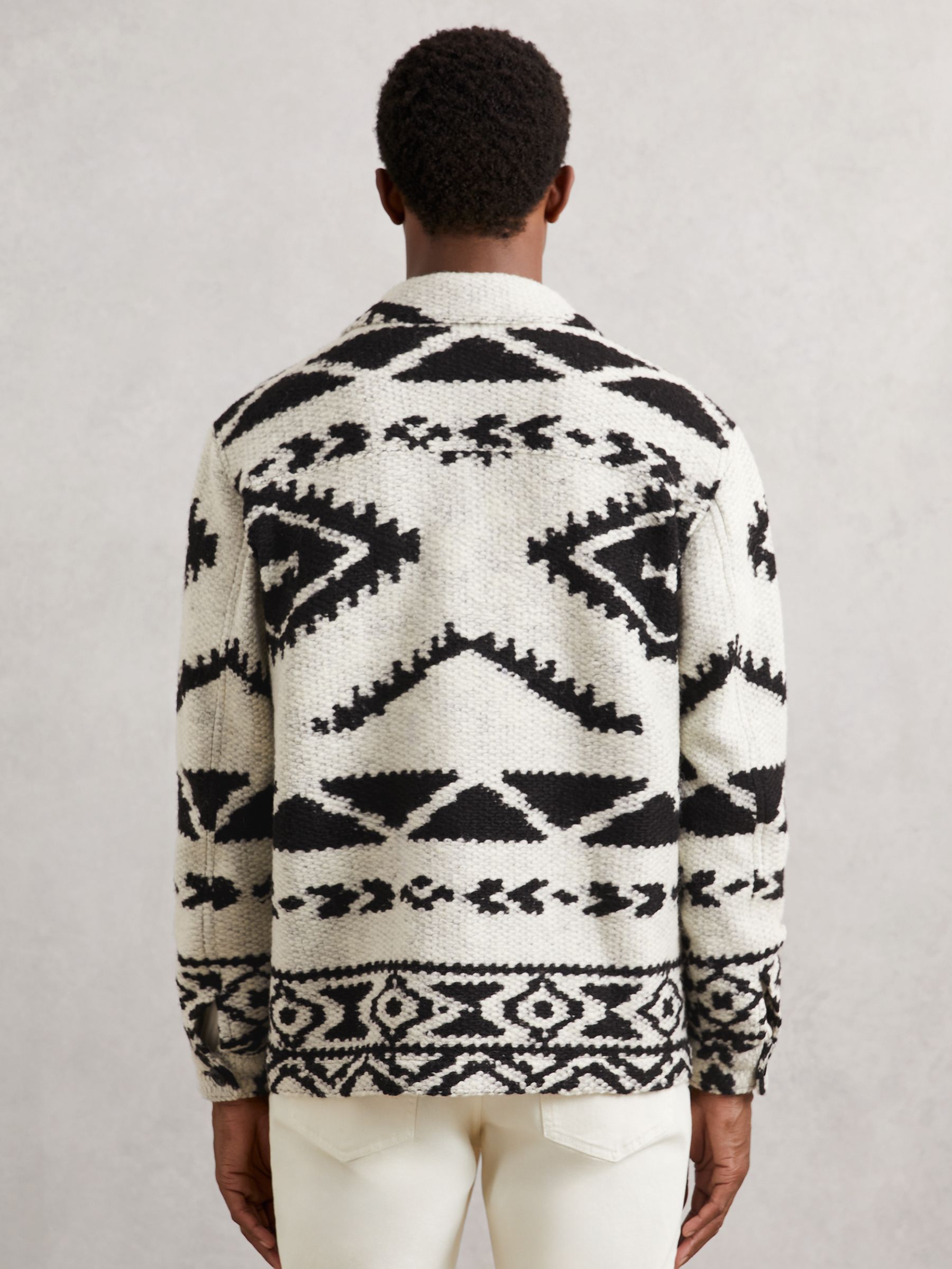 Fair Isle Jacquard Overshirt with Wool in Off White/Black