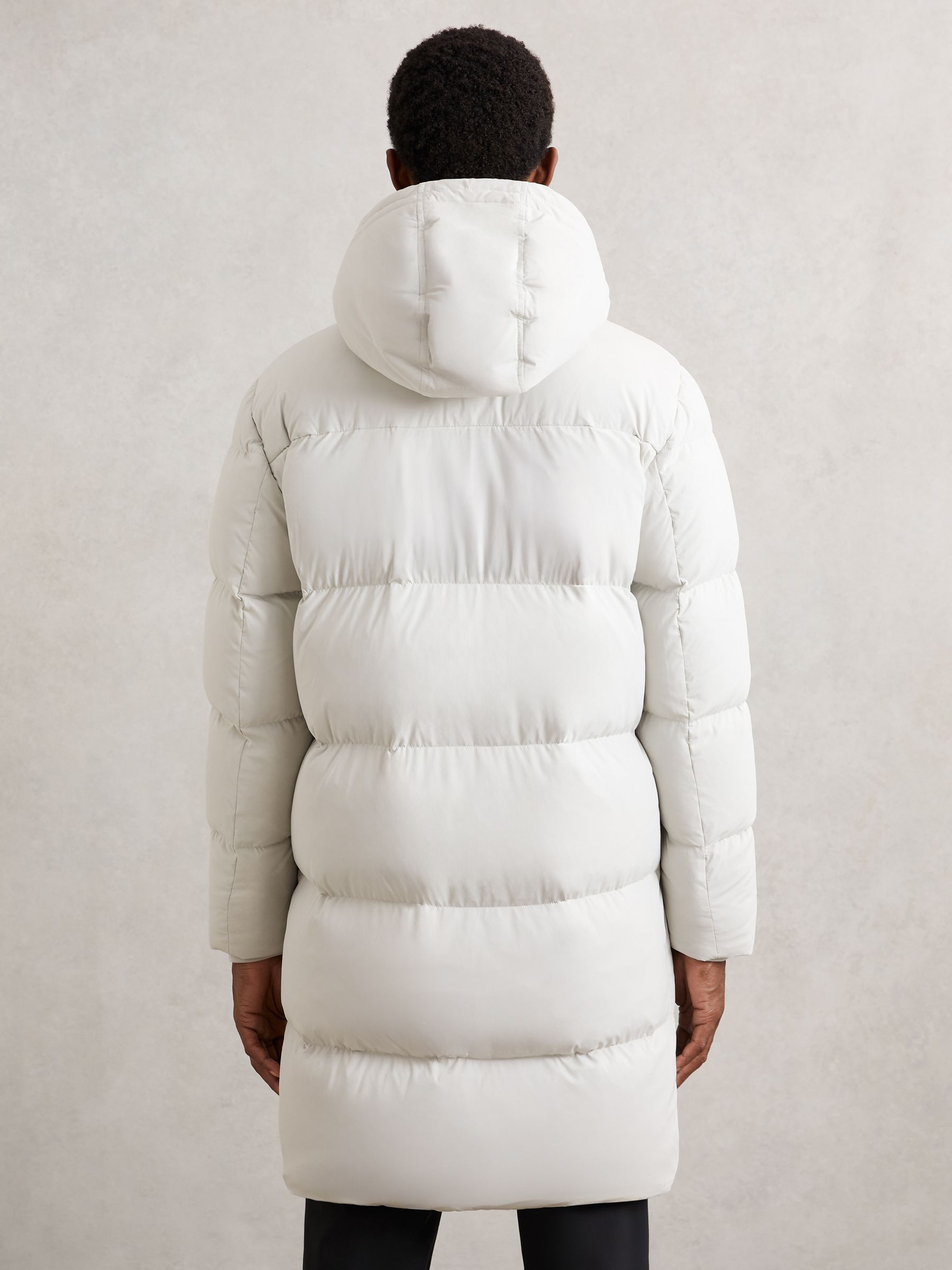 Longline Quilted Puffer Jacket in Light Stone