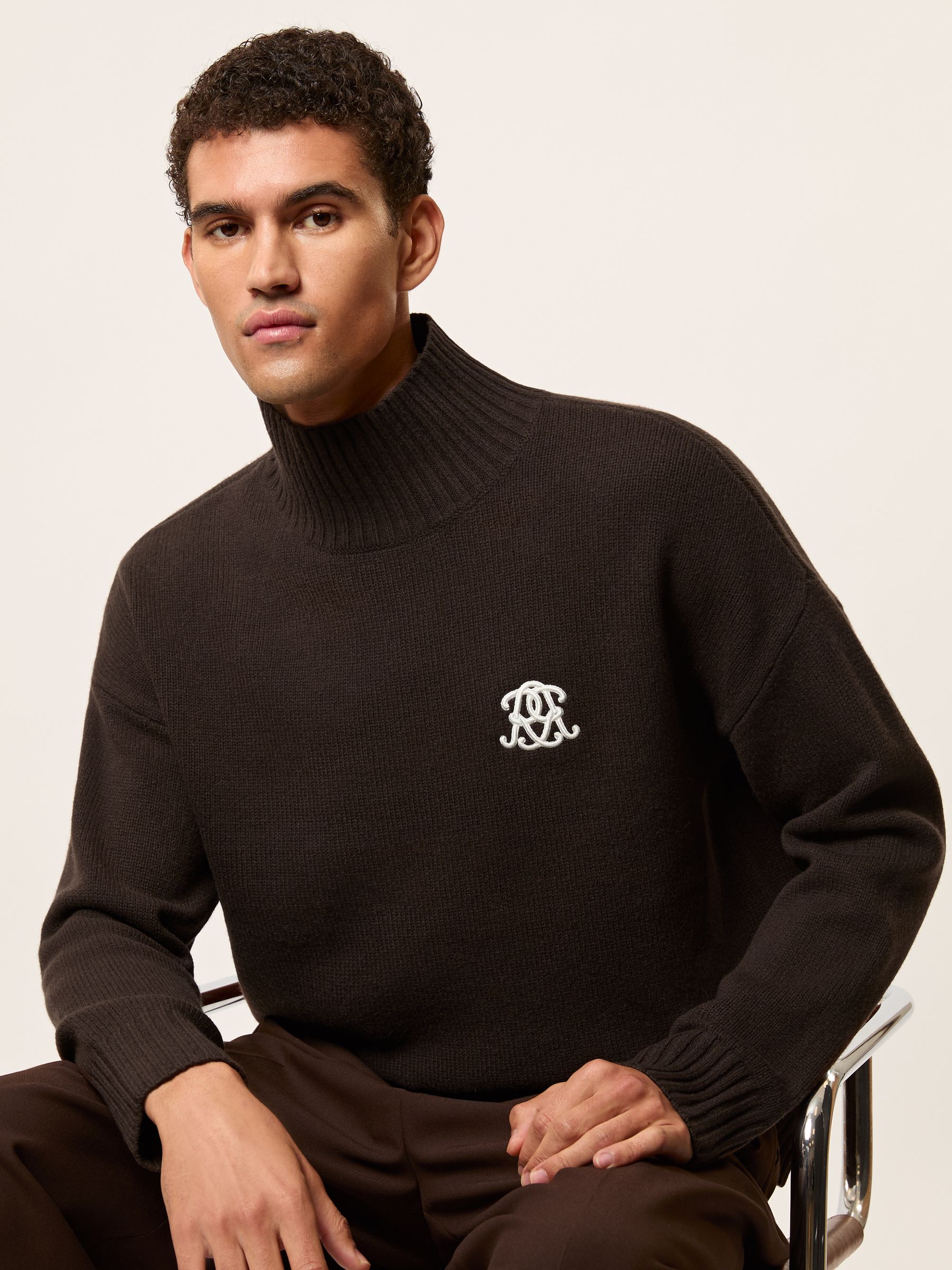 Monogram Wool Relaxed Jumper in Dark Brown