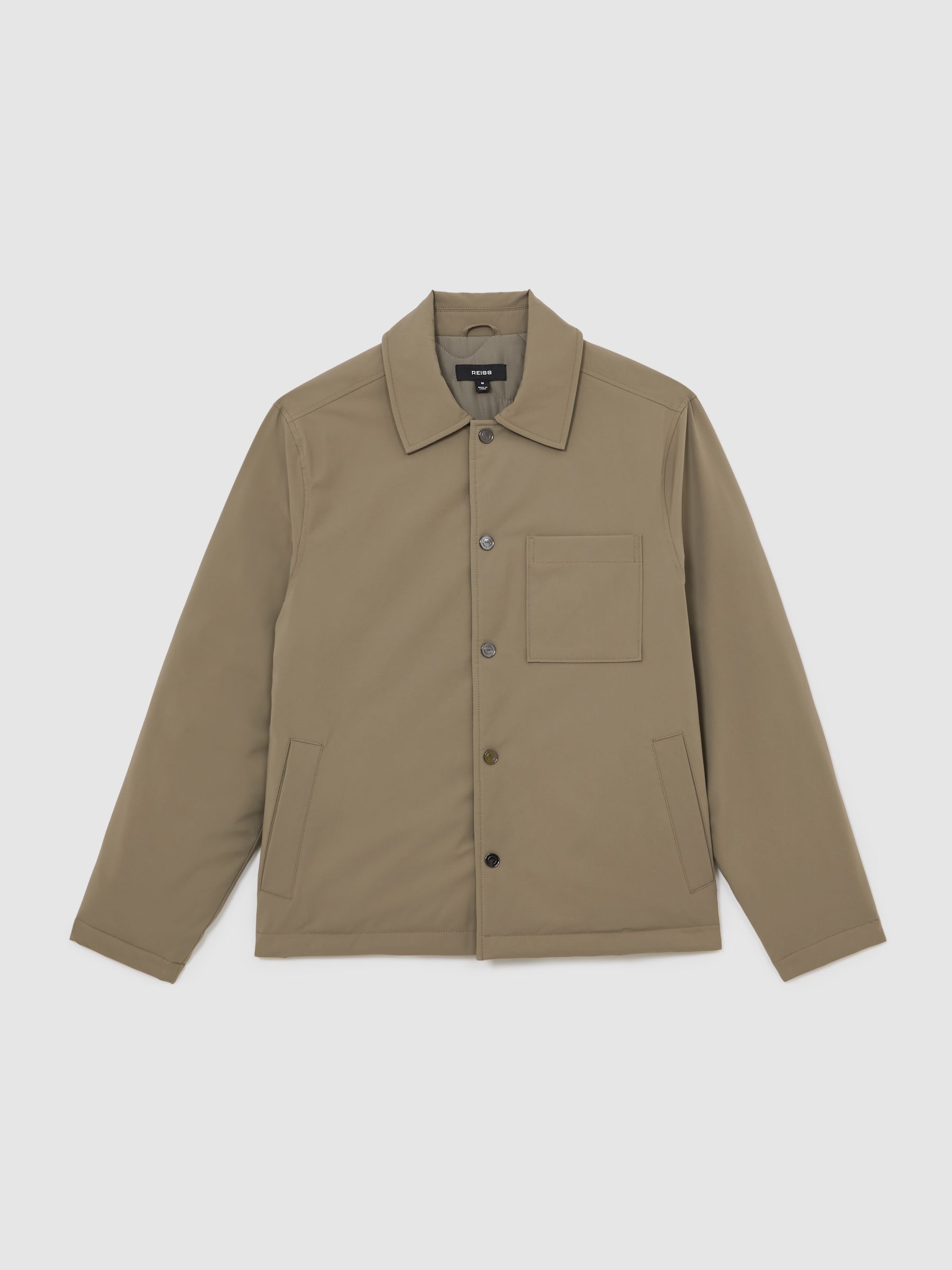 Lightly-Padded Patch-Pocket Overshirt in Olive Green