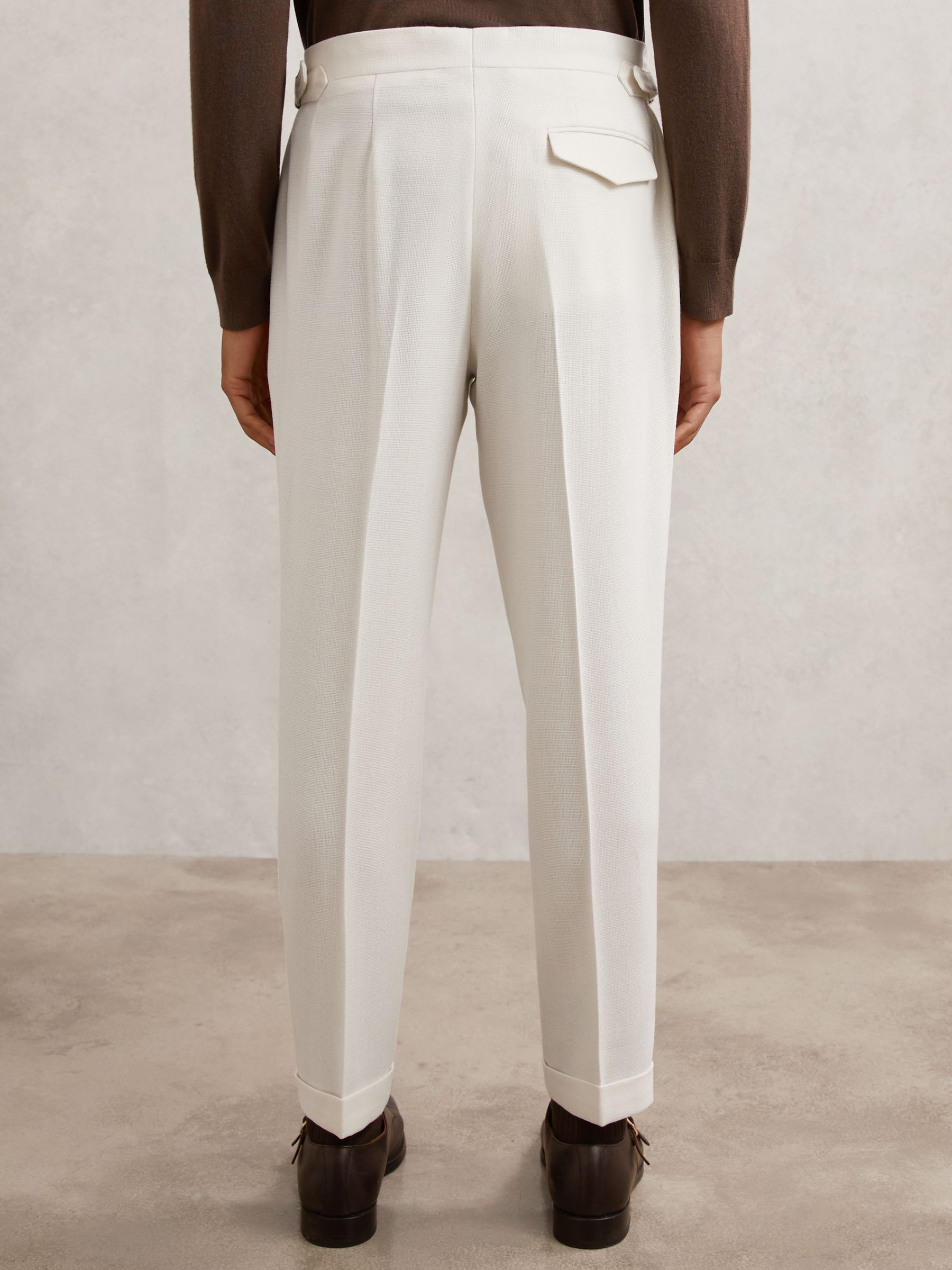 Wool-Blend Slim-Fit Cuffed Trousers in White