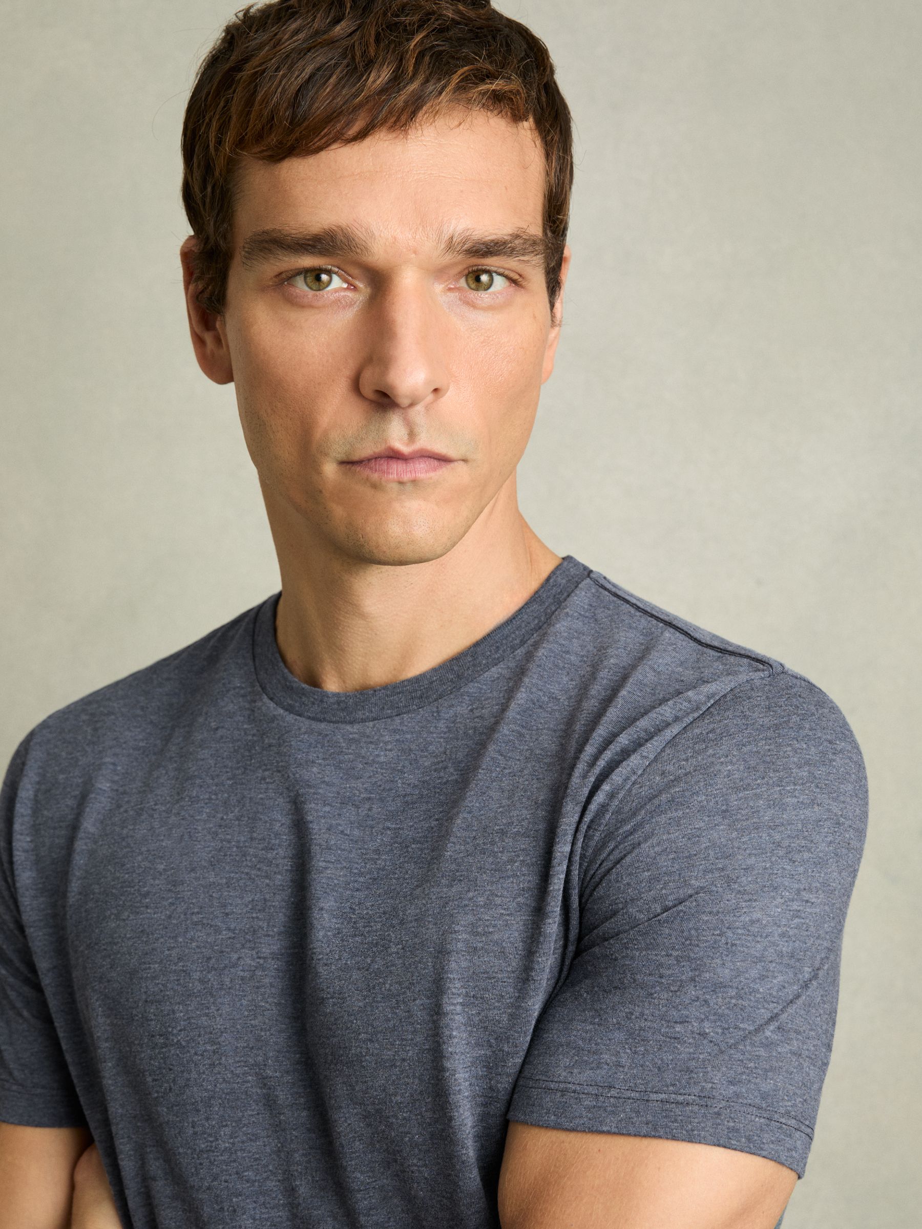 Cotton Crew Neck T-Shirt in Airforce Blue Melange