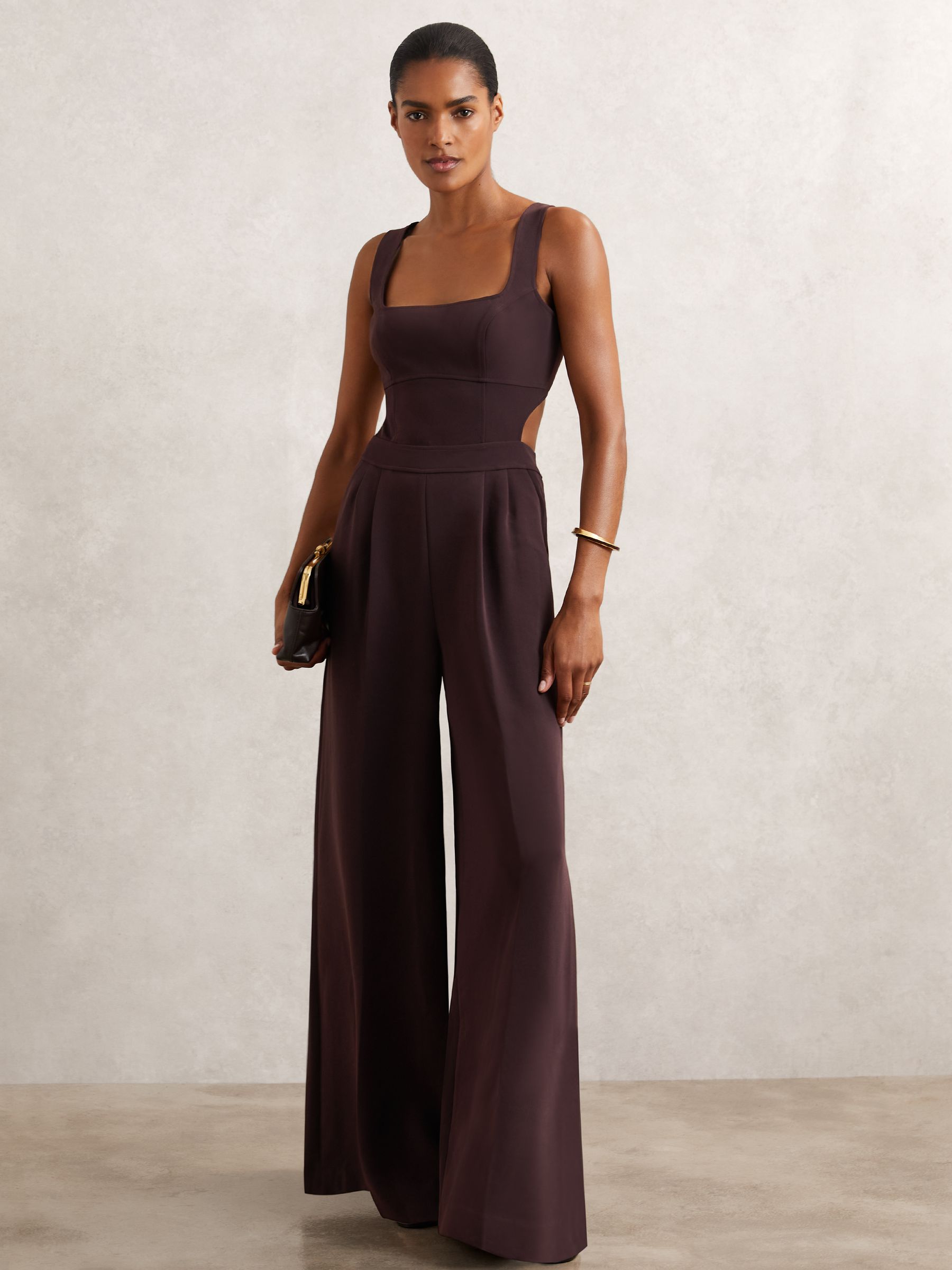 Petite Wide-Leg Cut-Out Jumpsuit in Burgundy