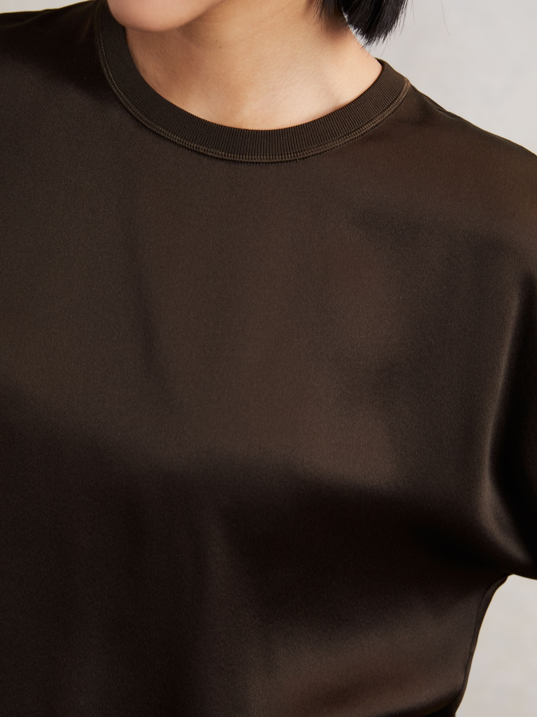 Silk Short-Sleeve Top in Chocolate Brown
