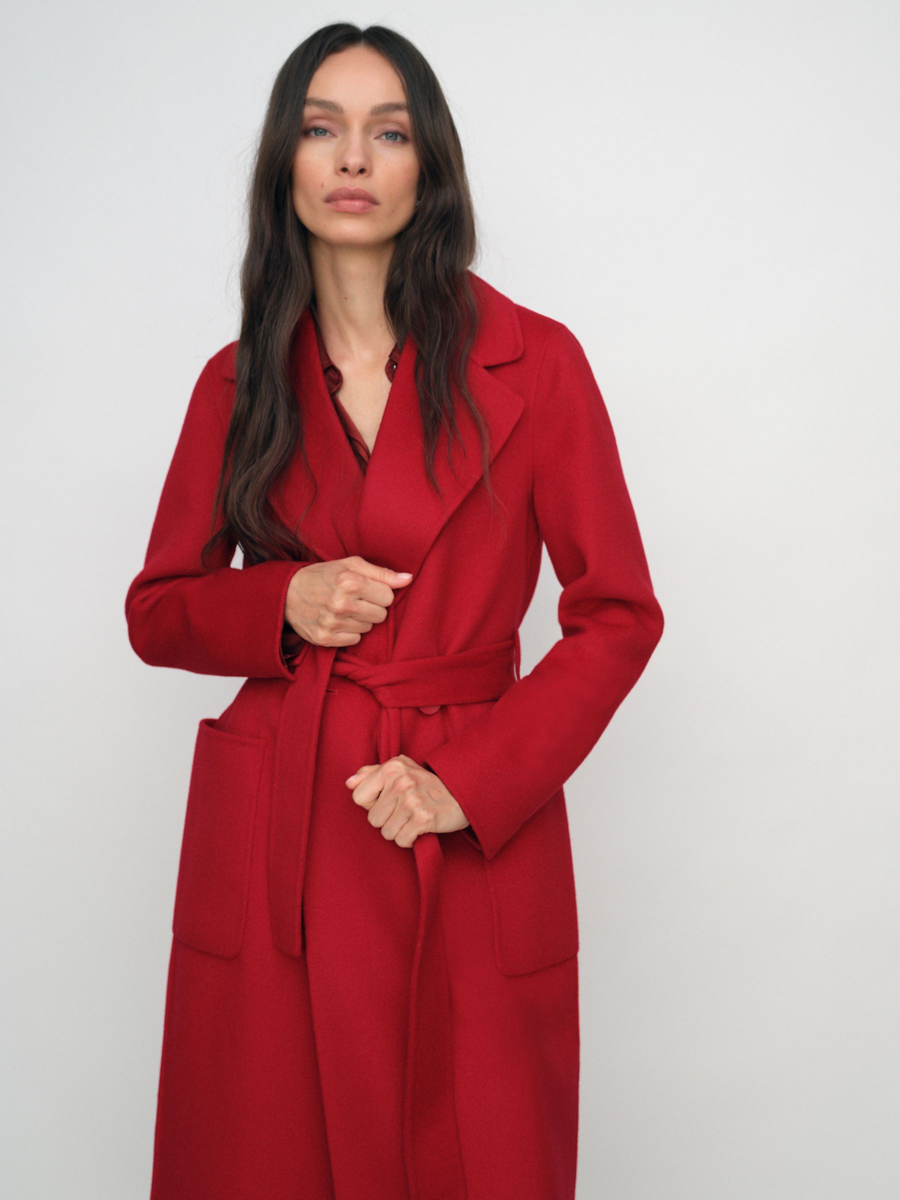 Double-Breasted Blindseam Coat Wool-Blend in Red