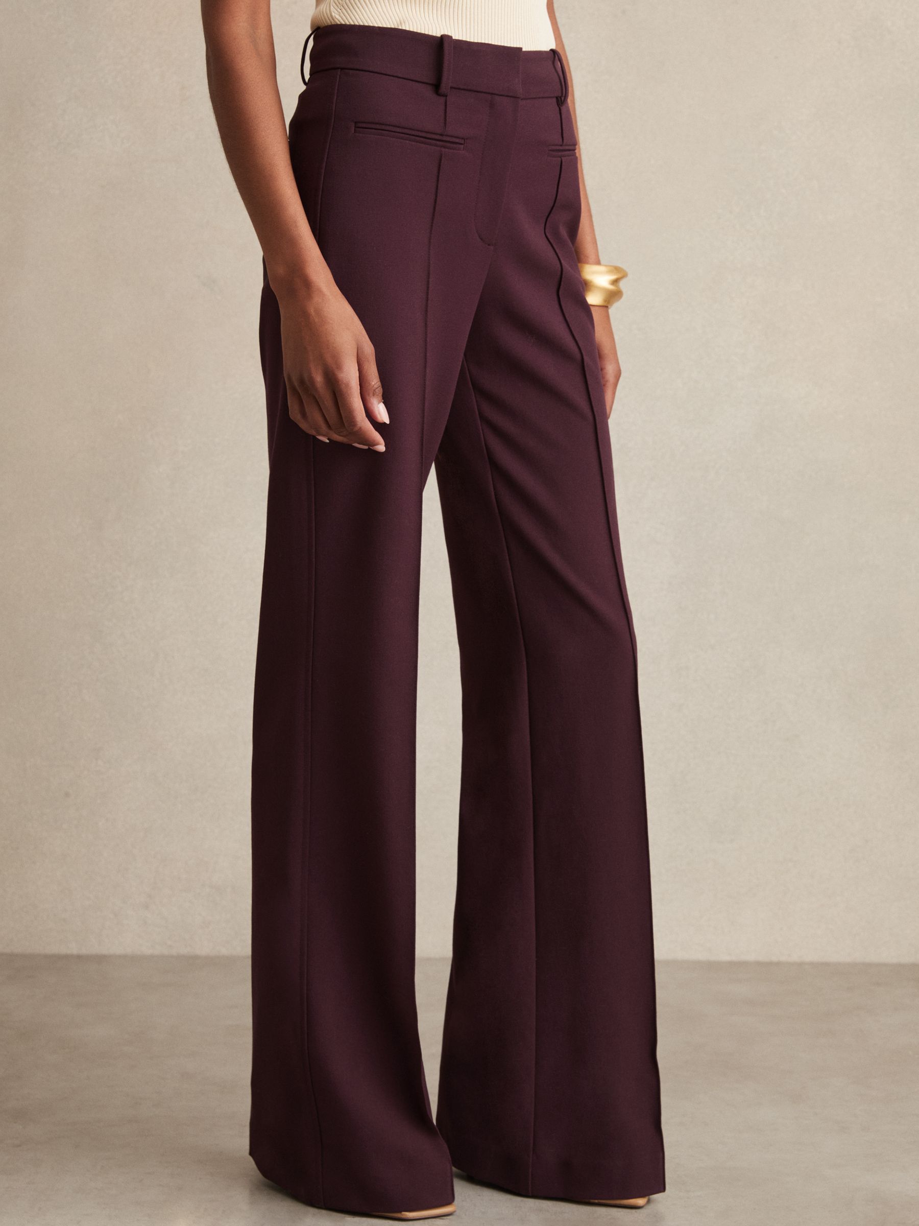 High Rise Flared Trousers in Burgundy