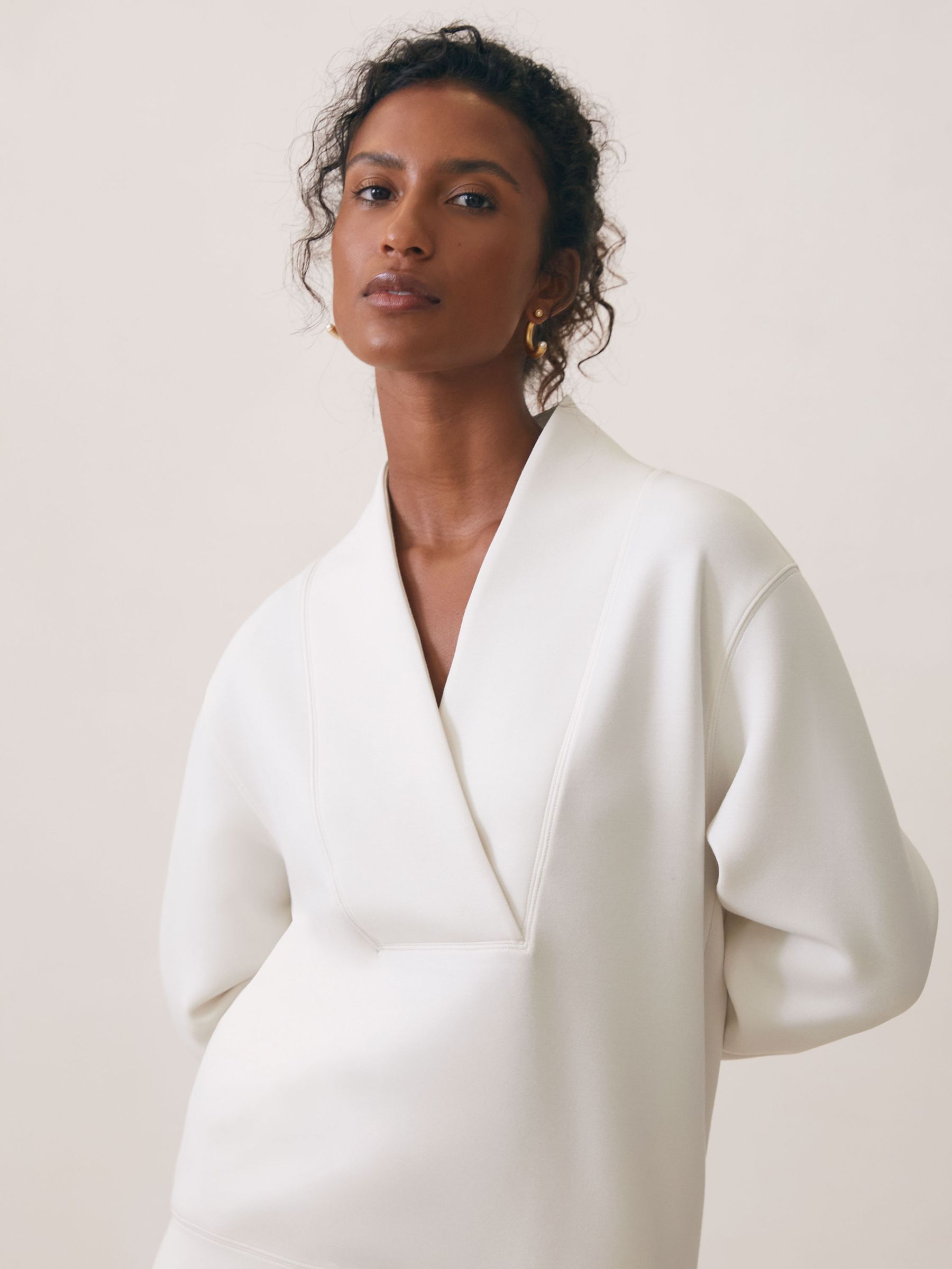 Interlock Shawl-Neck Sweatshirt with Modal in Ivory