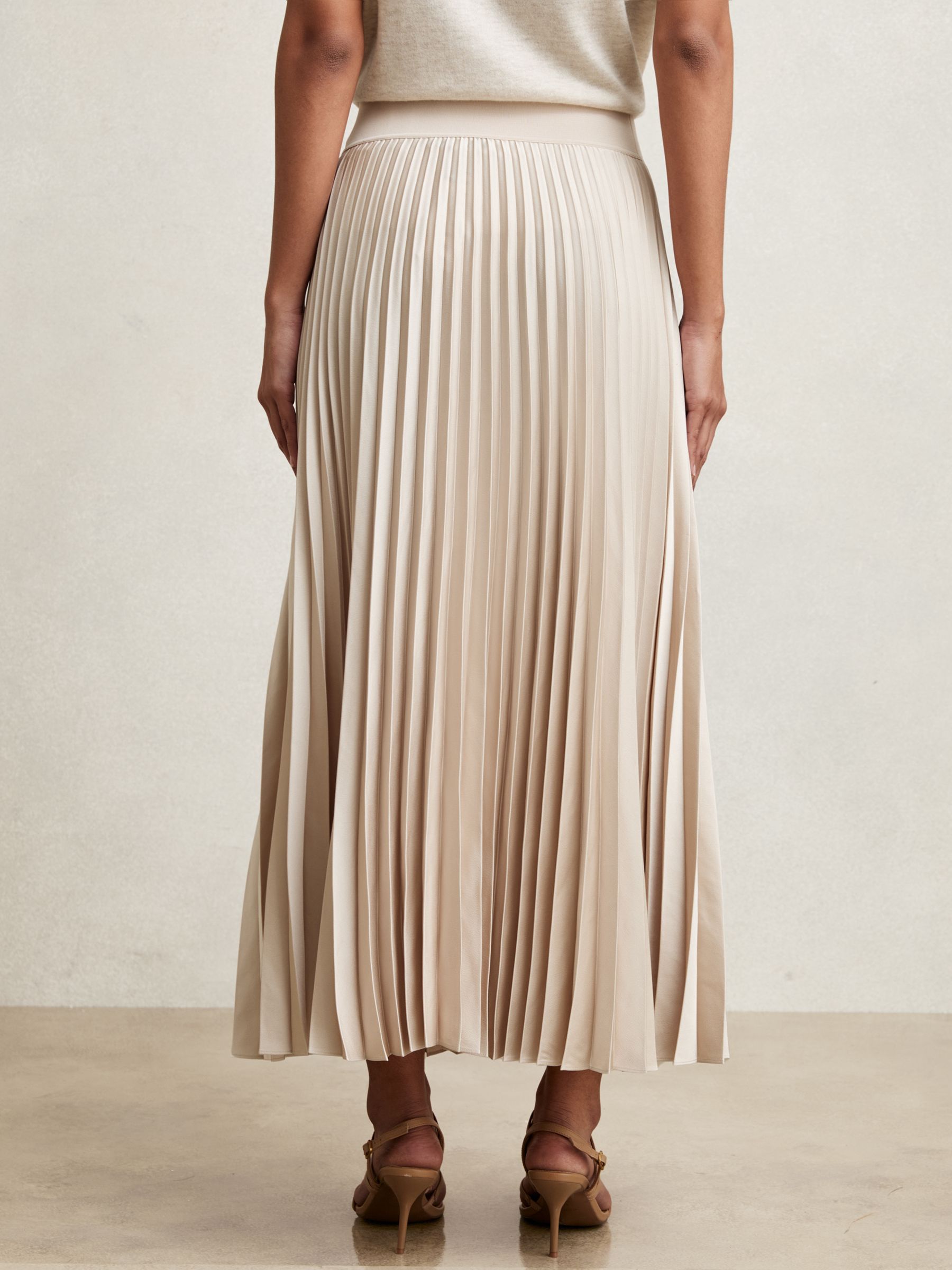 Pleated Midi Skirt in Champagne Neutral