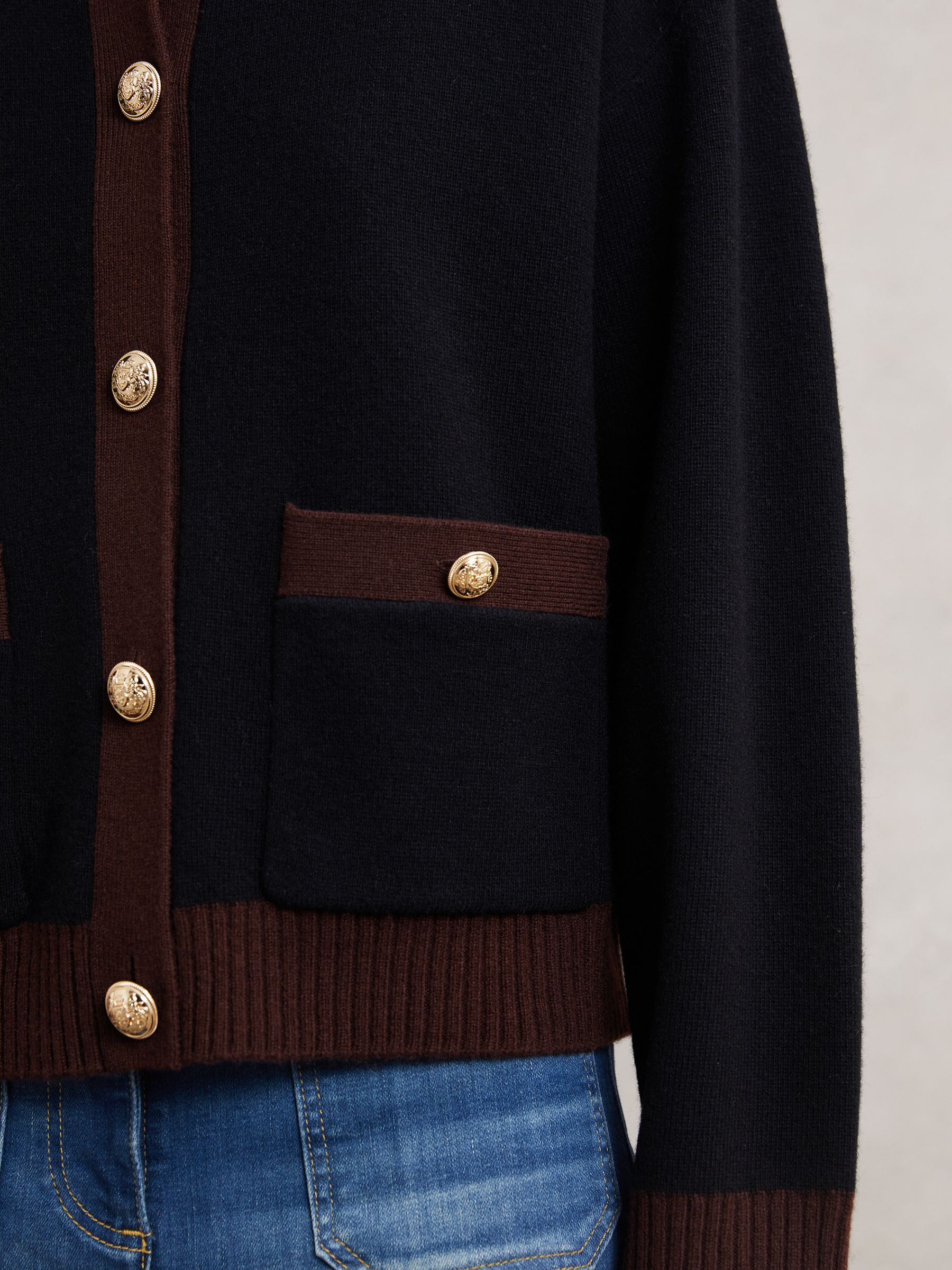 Wool-Cashmere Crew-Neck Cardigan in Burgundy/Black