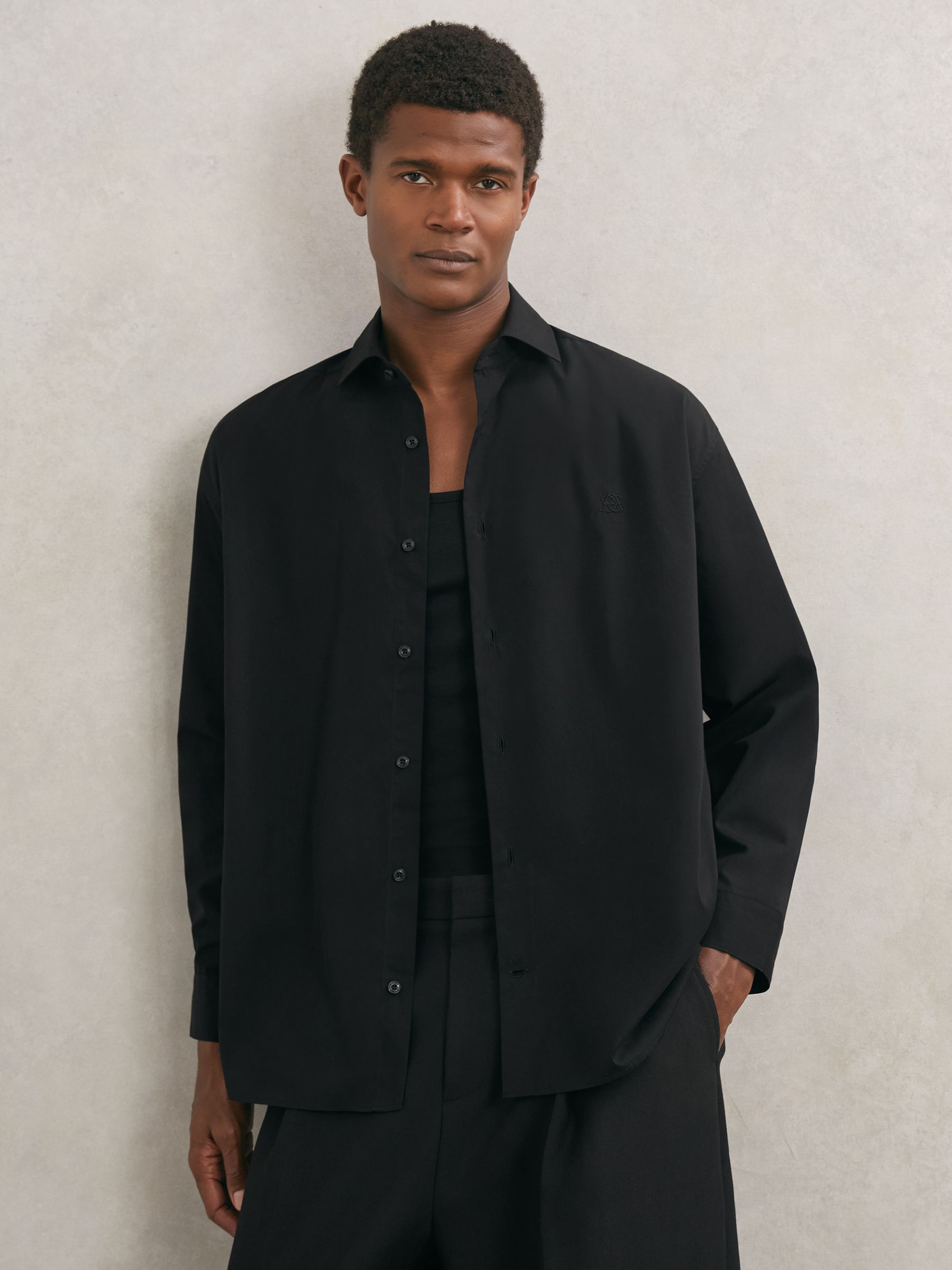 Monogram Cotton Oversized Shirt in Chocolate Brown