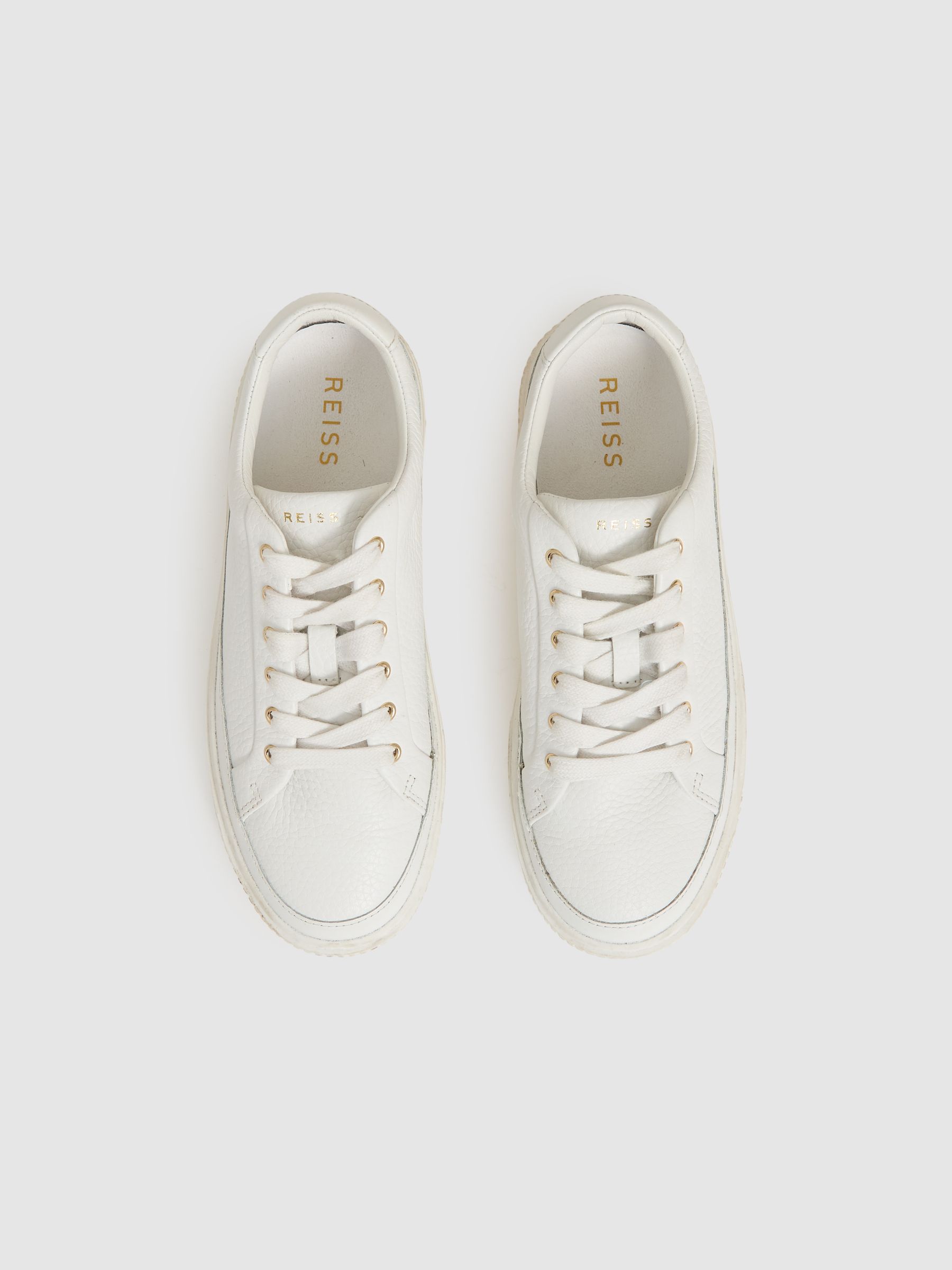 Grained Leather Platform Trainers in White