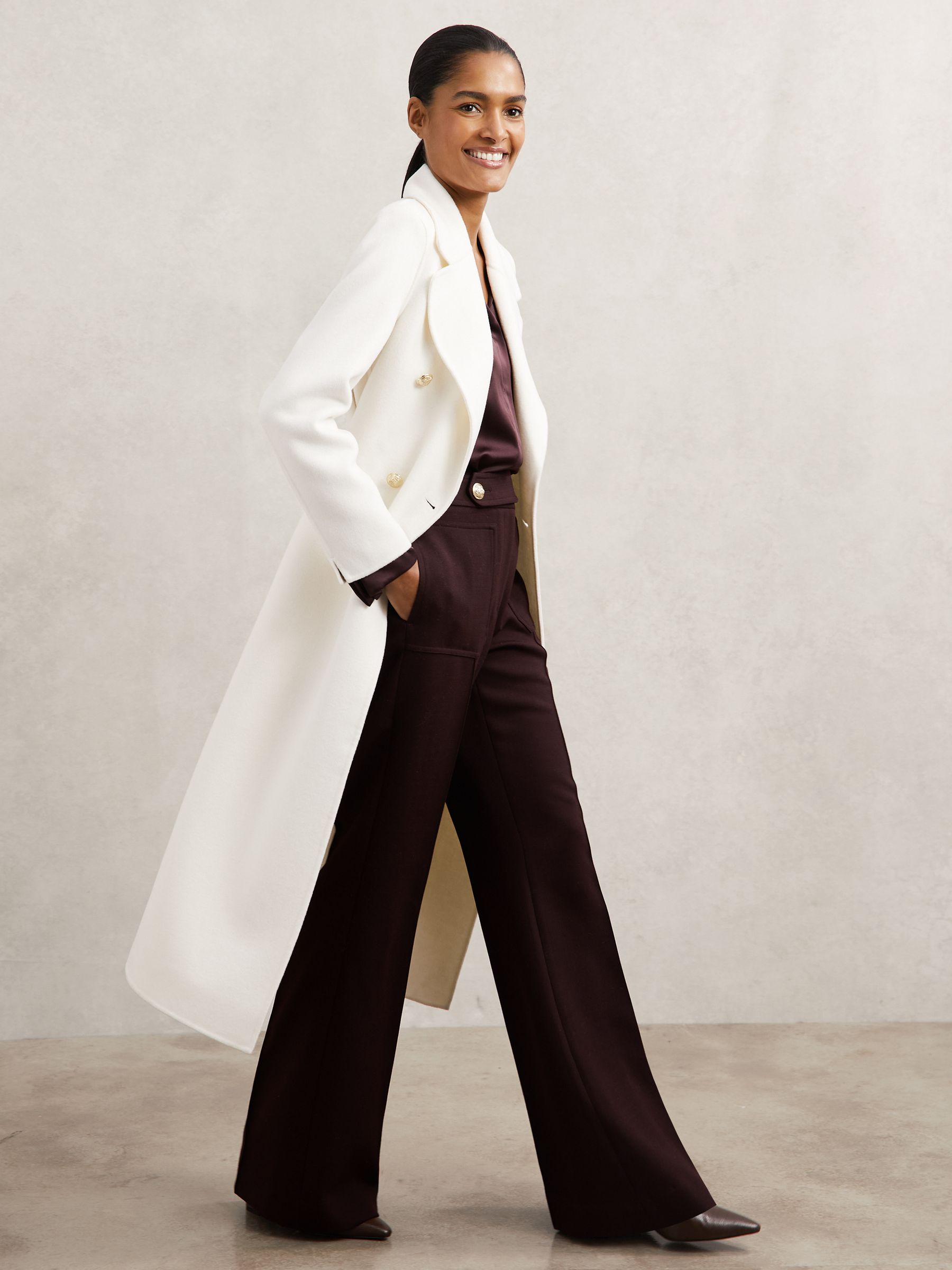 Double-Breasted Blindseam Coat Wool-Blend in Cream