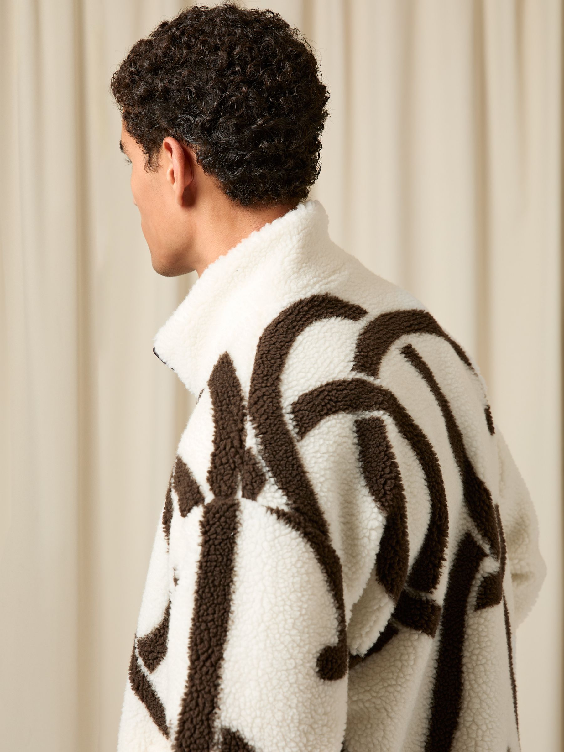 Monogram Motif Relaxed Fleece Jacket in White/Brown