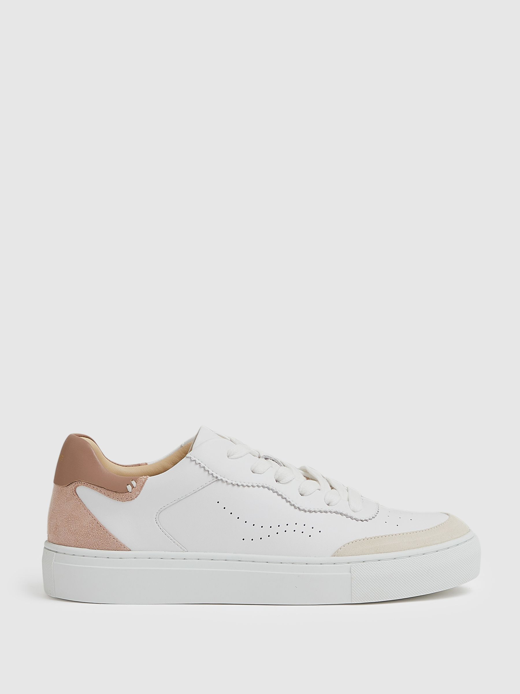 Leather Contrast Detail Trainers in White/Nude