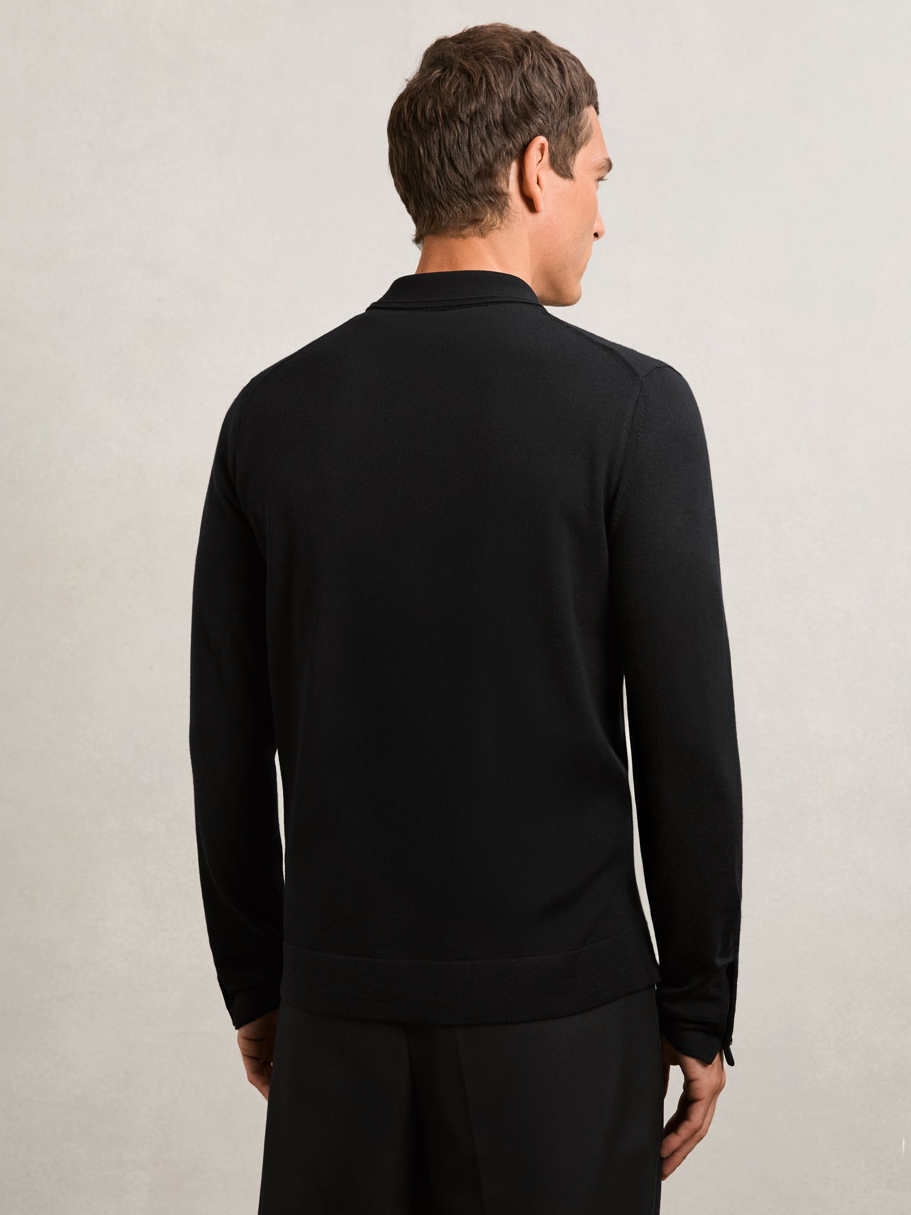 Merino Wool Button-Through Cardigan in Black
