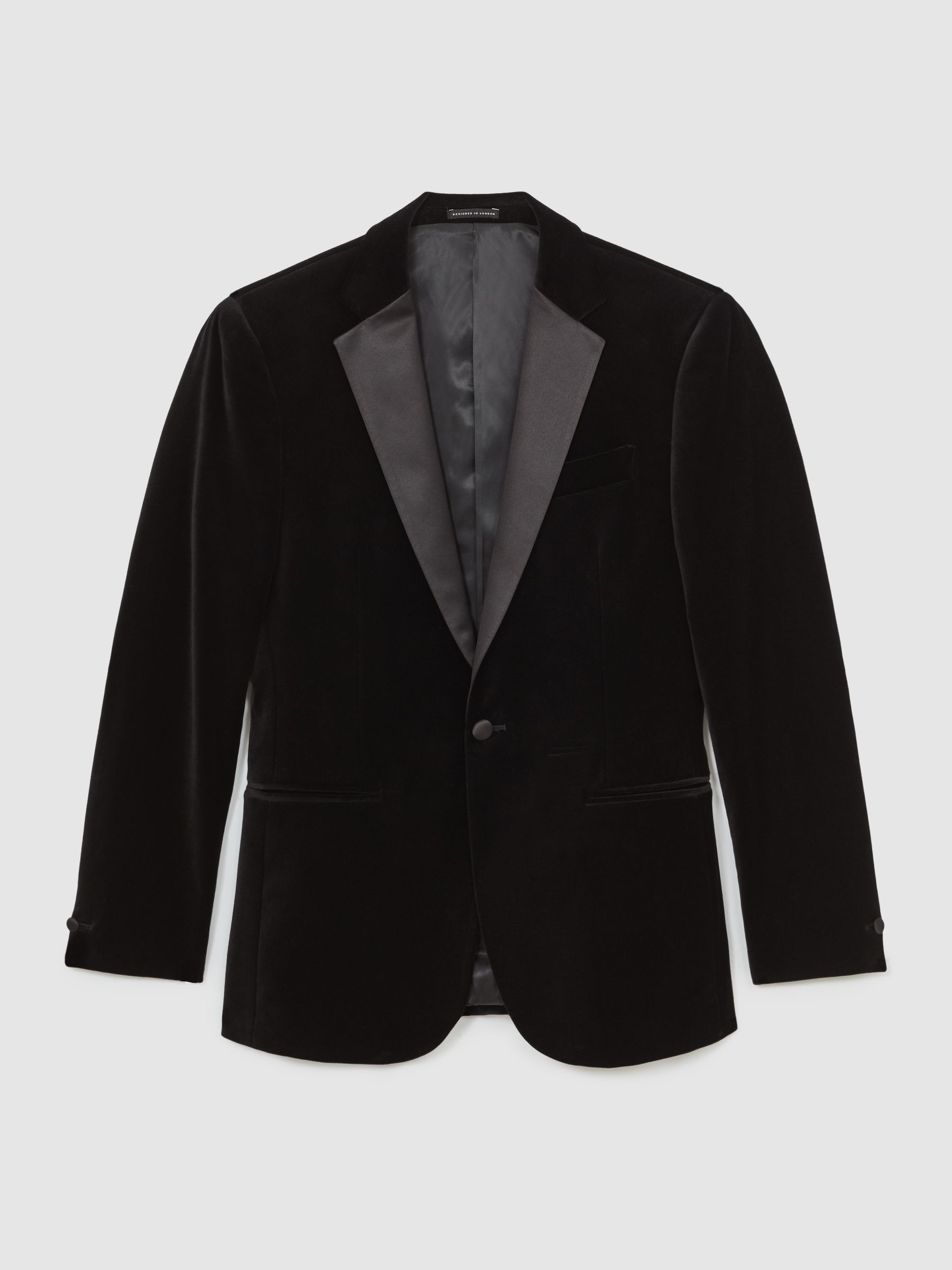 Velvet Single-Breasted Blazer Tailored Fit in Black