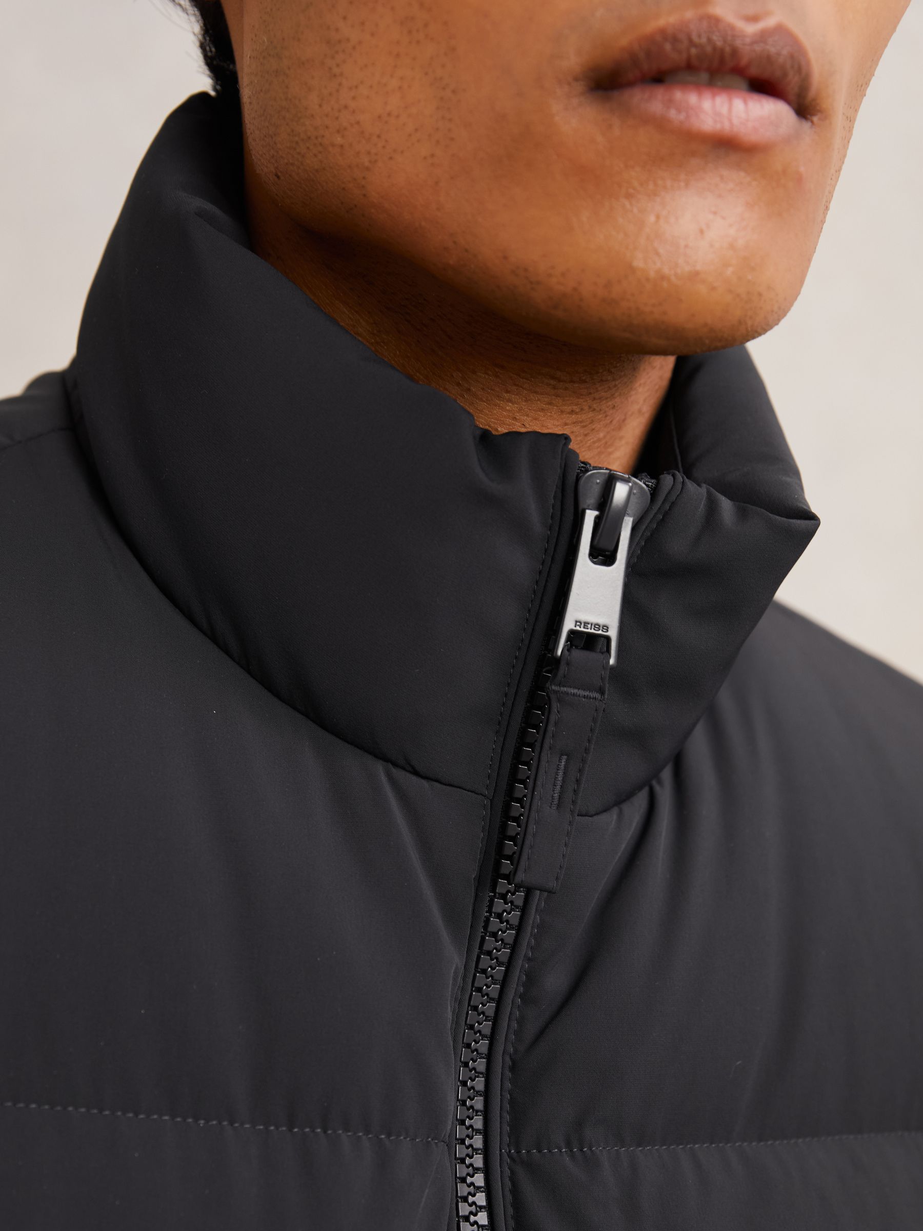 Quilted Zip-Through Puffer Gilet in Navy