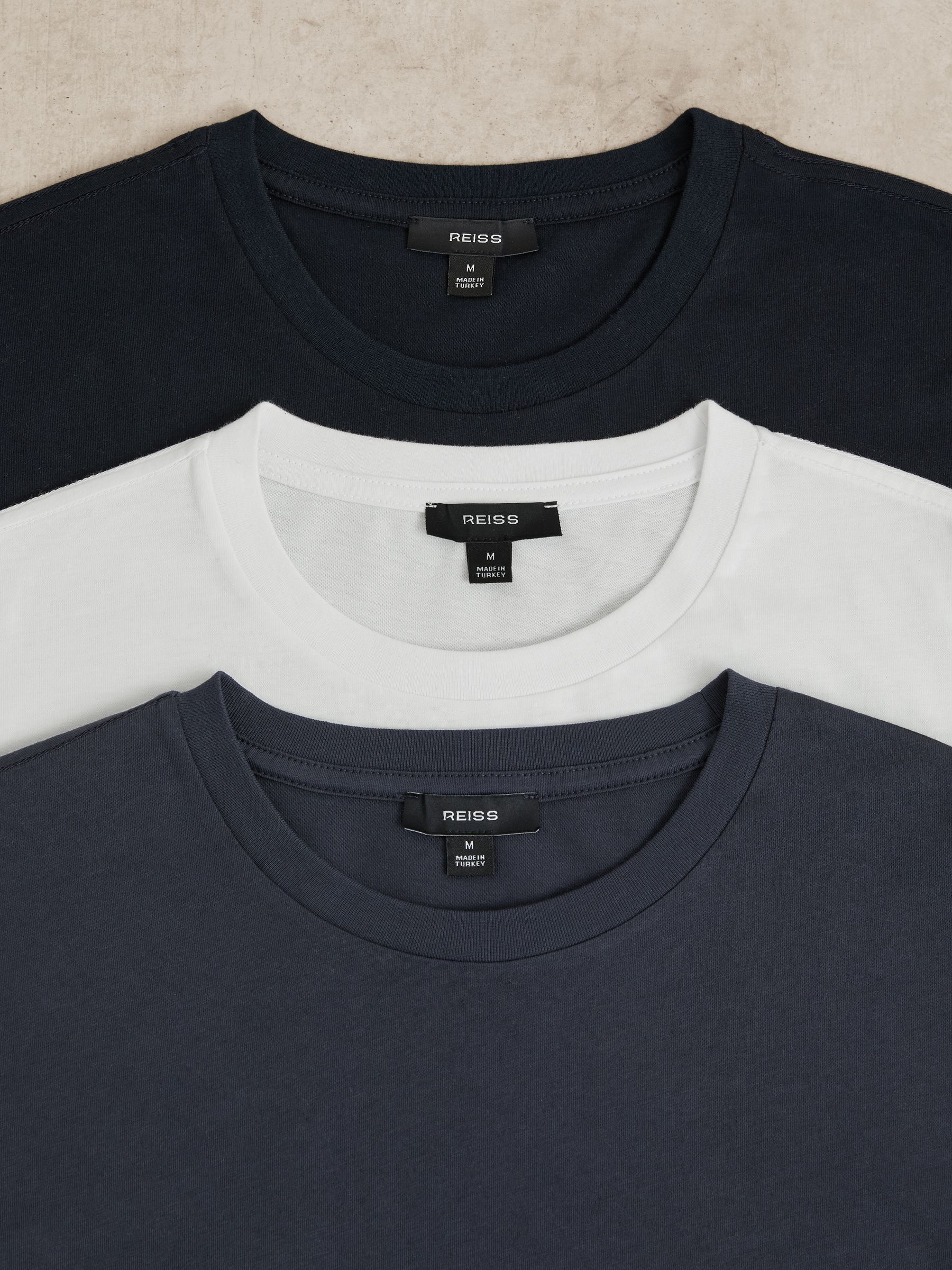 Cotton-Jersey Crew-Neck T-shirts 3 Pack in White/Navy/Airforce Blue