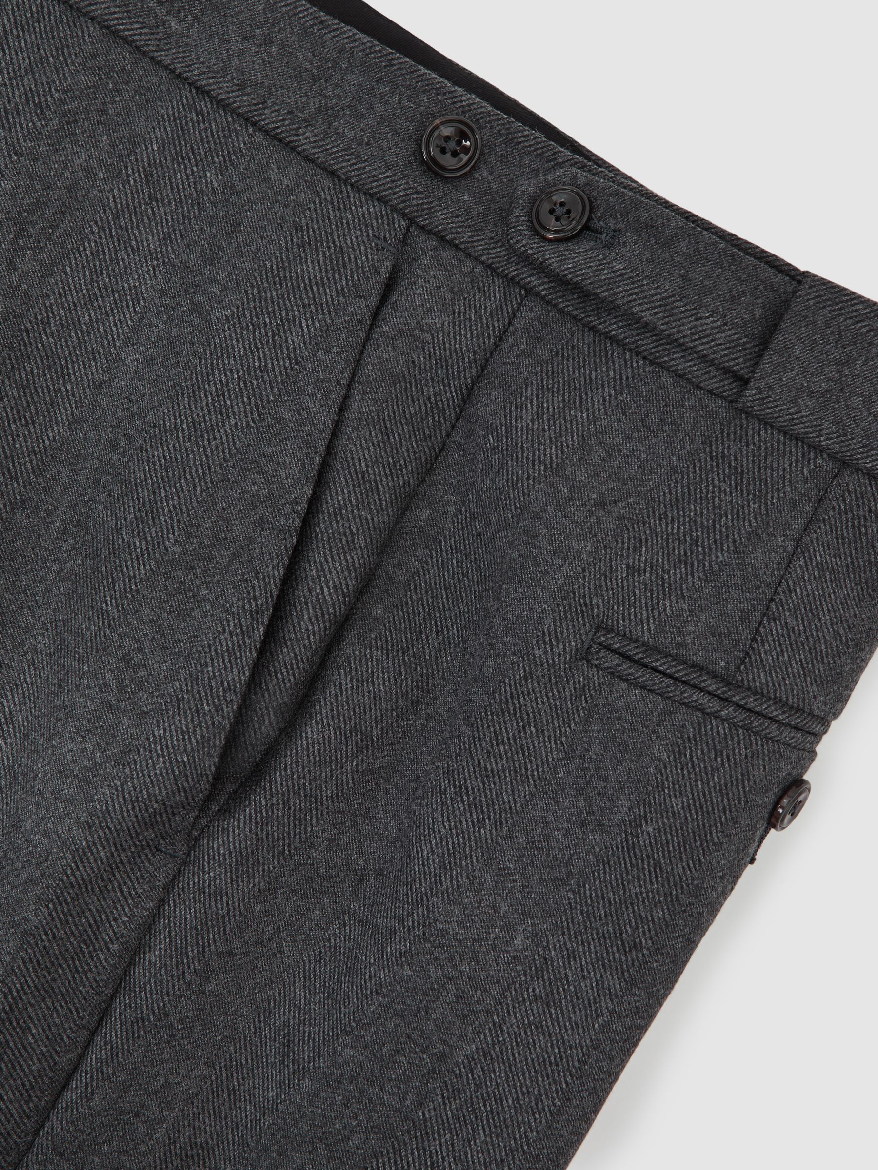 Wool Flannel Tailored-Fit Trousers in Charcoal Grey