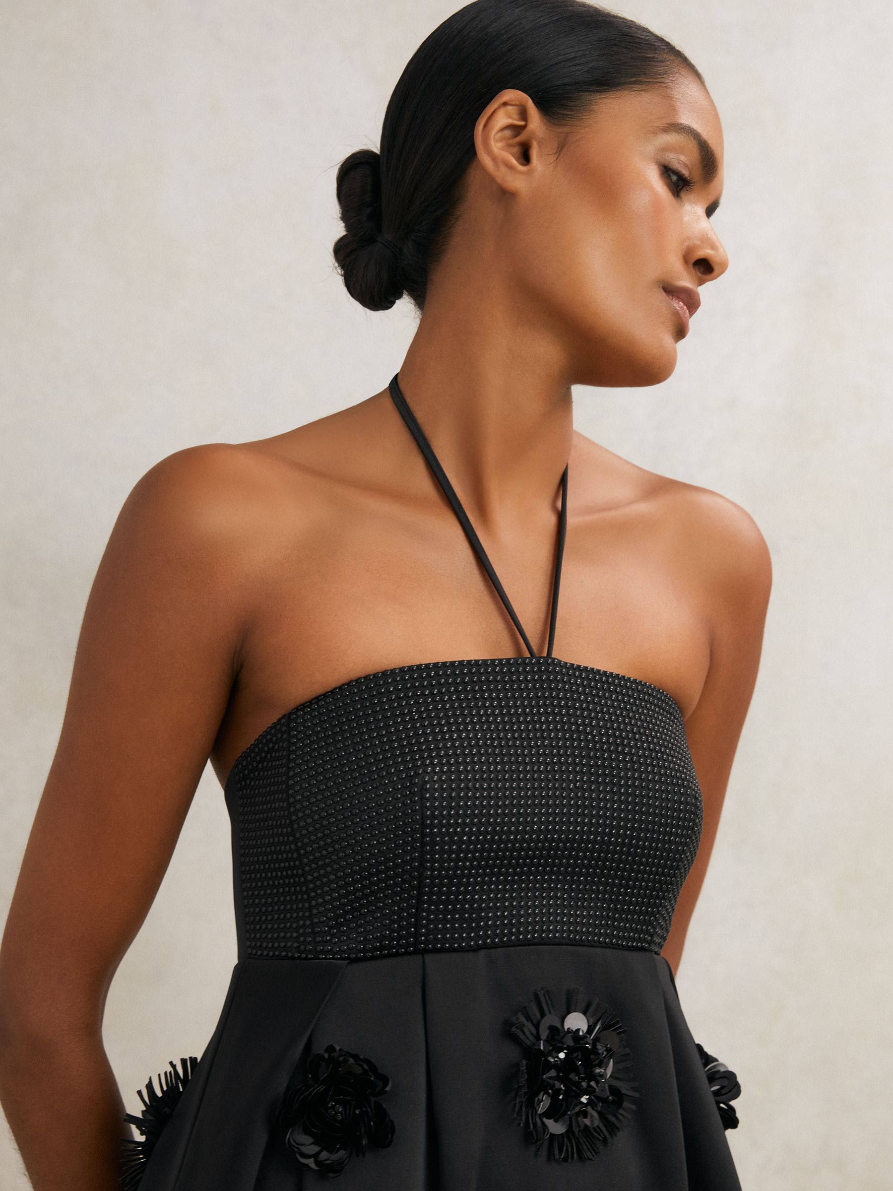 Atelier Satin Embellished Corset Dress in Black