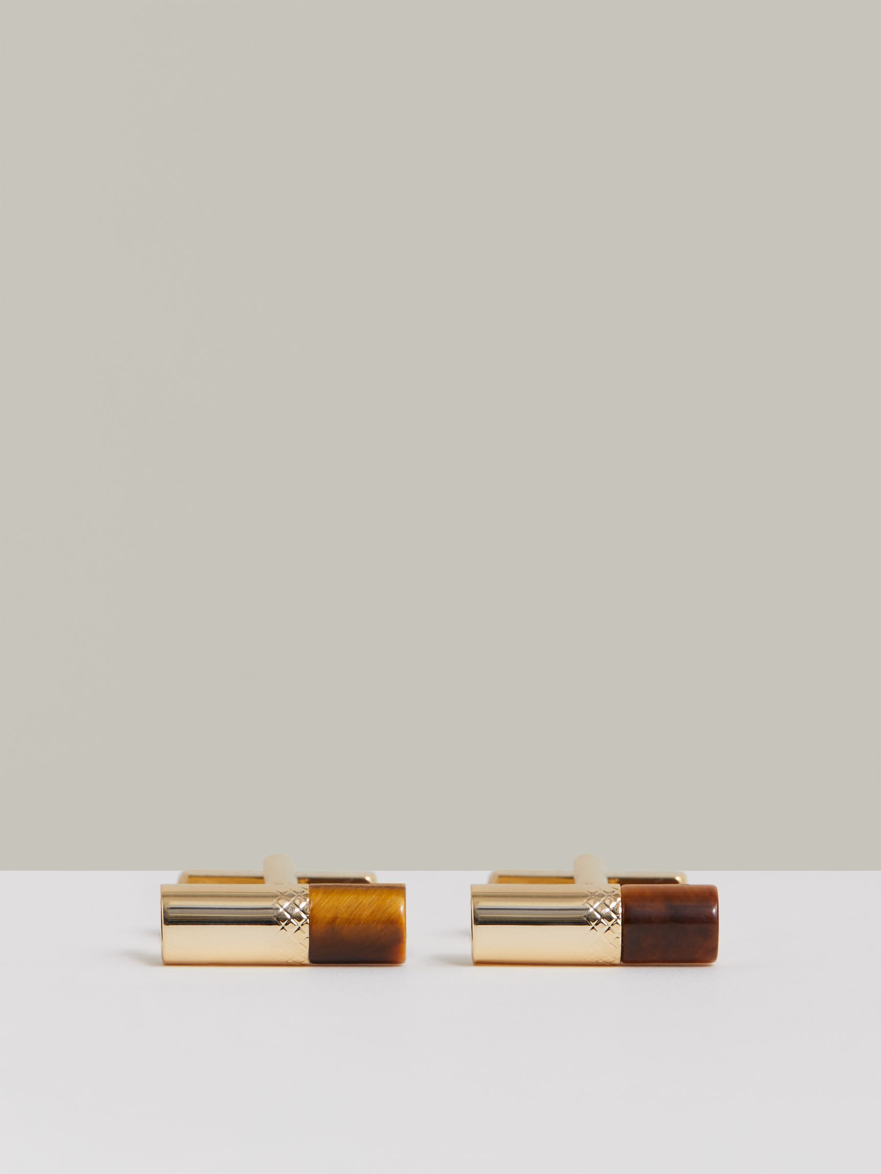 Stone Insert Barrel Cufflinks in Gold/Tortoiseshell