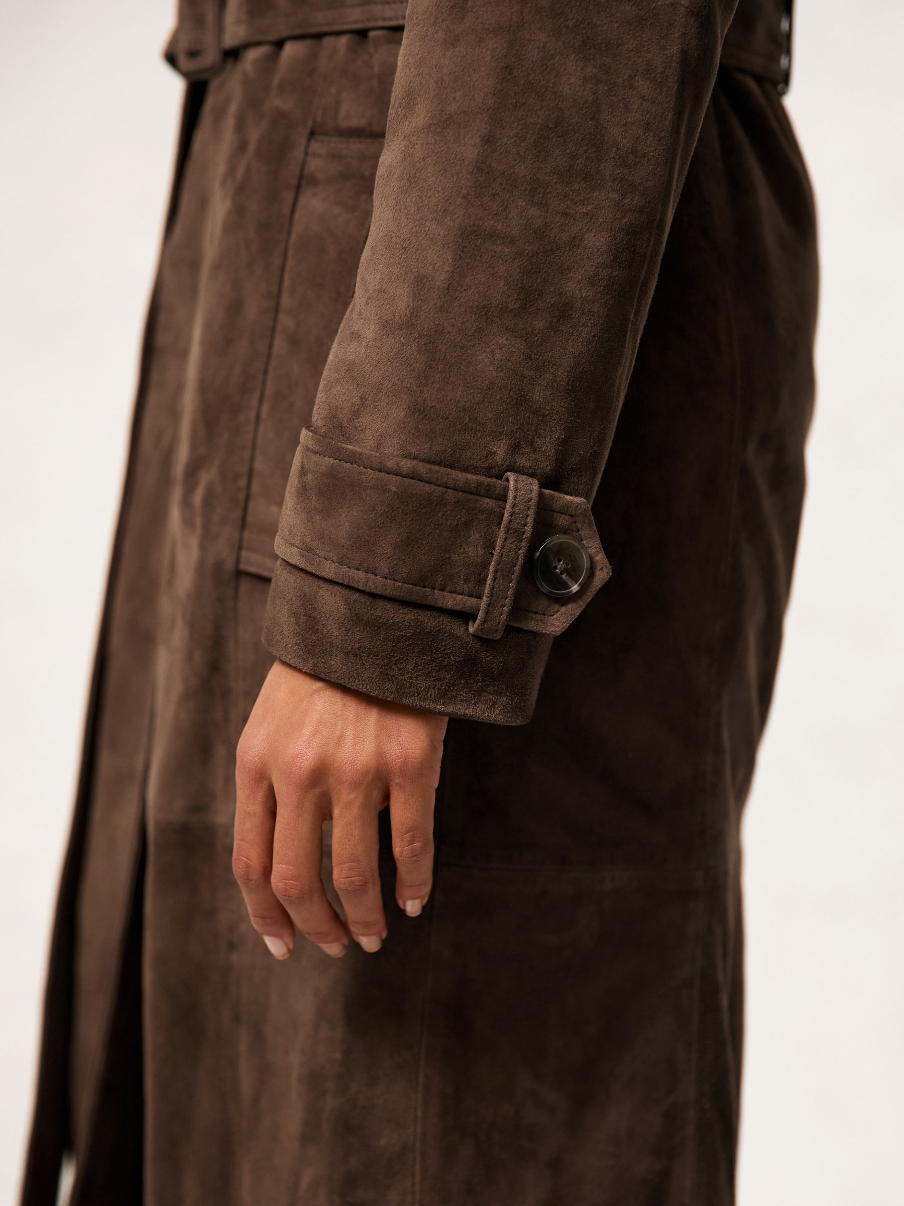 Suede Belted Trench Coat in Taupe Neutral