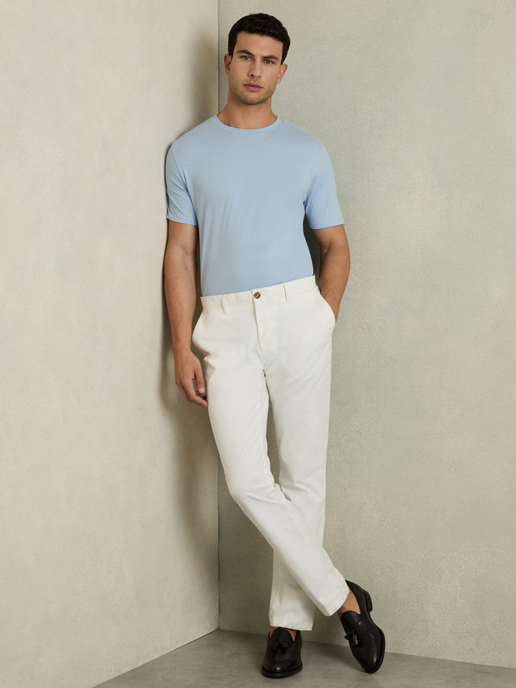 Cotton Crew Neck T-Shirt in Soft Blue