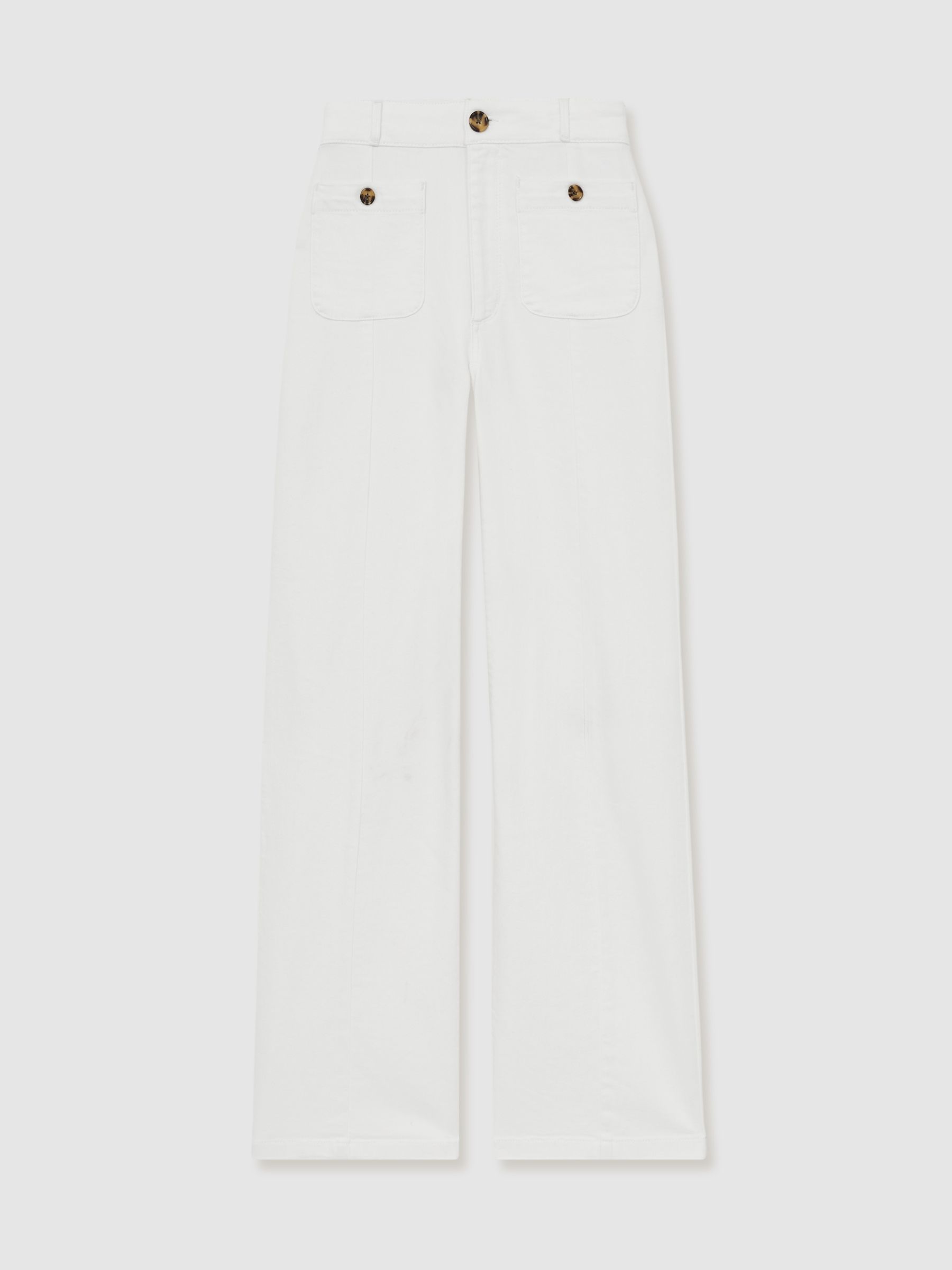 Paige Wide-Leg Patch Pocket Jeans in Ecru