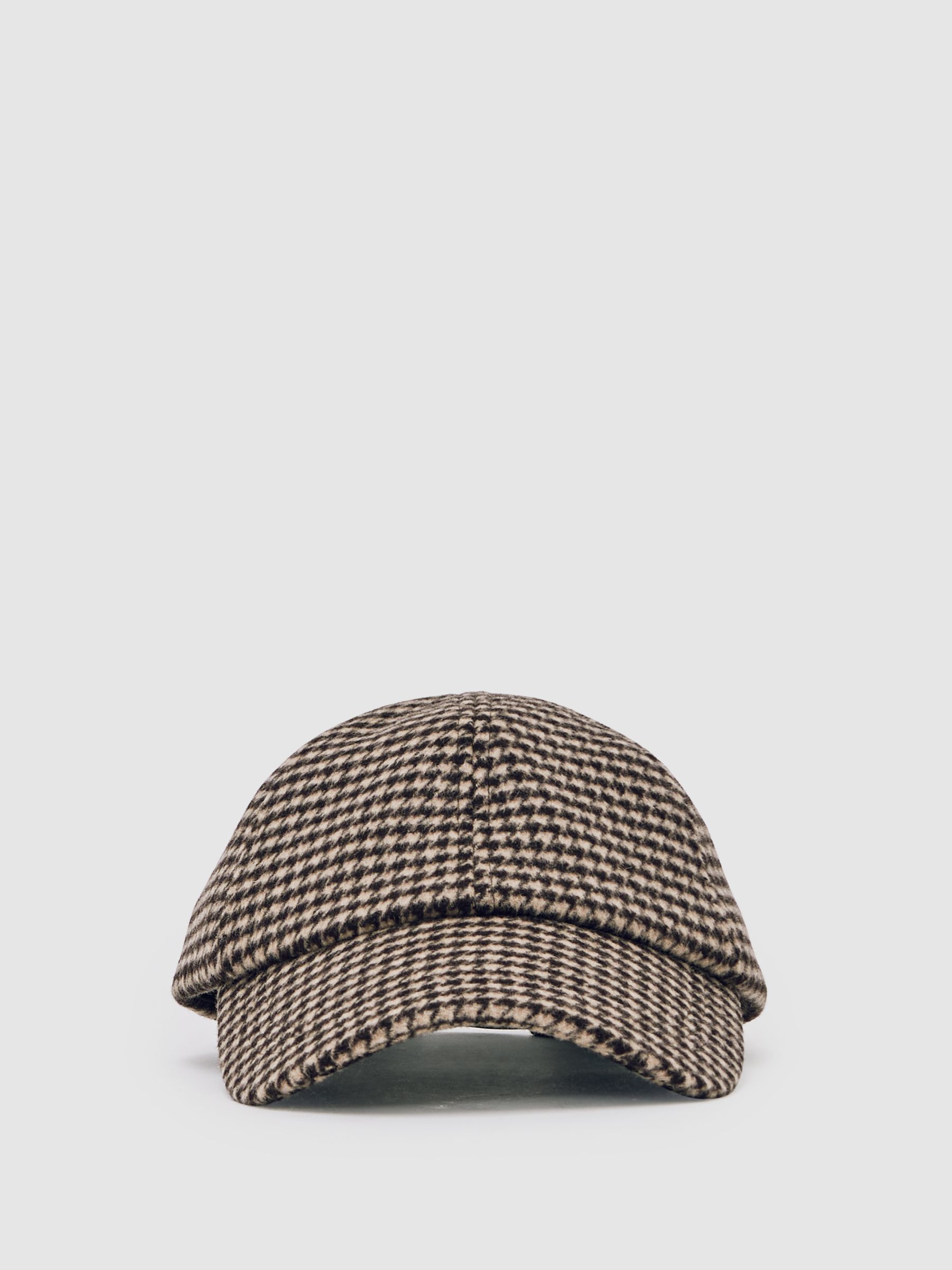 Wool-Blend Houndstooth-Check Cap in Brown